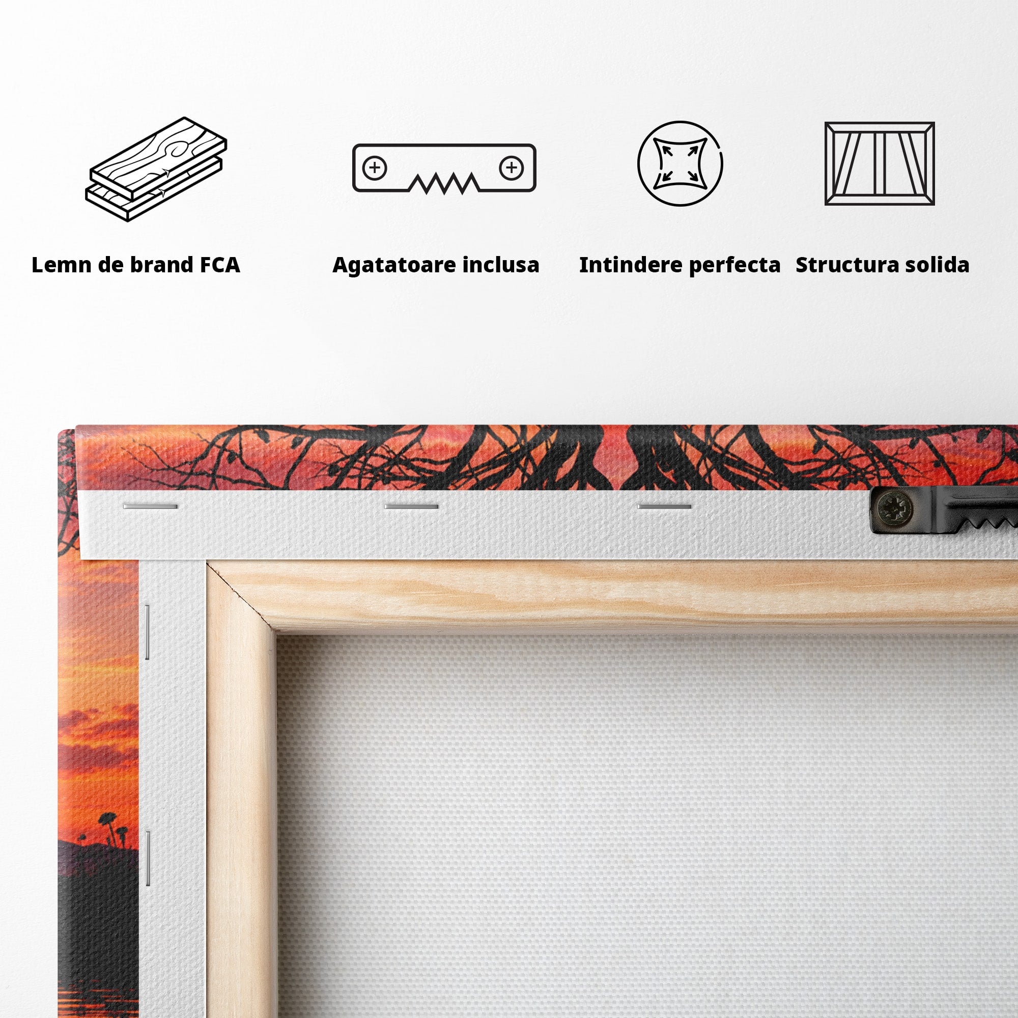 Tablou Canvas Premium LuxCanva® U1217, Siluete Sub Luna, Copaci, Apus, Reflexie, Iubire, Living, Culori Vibrante