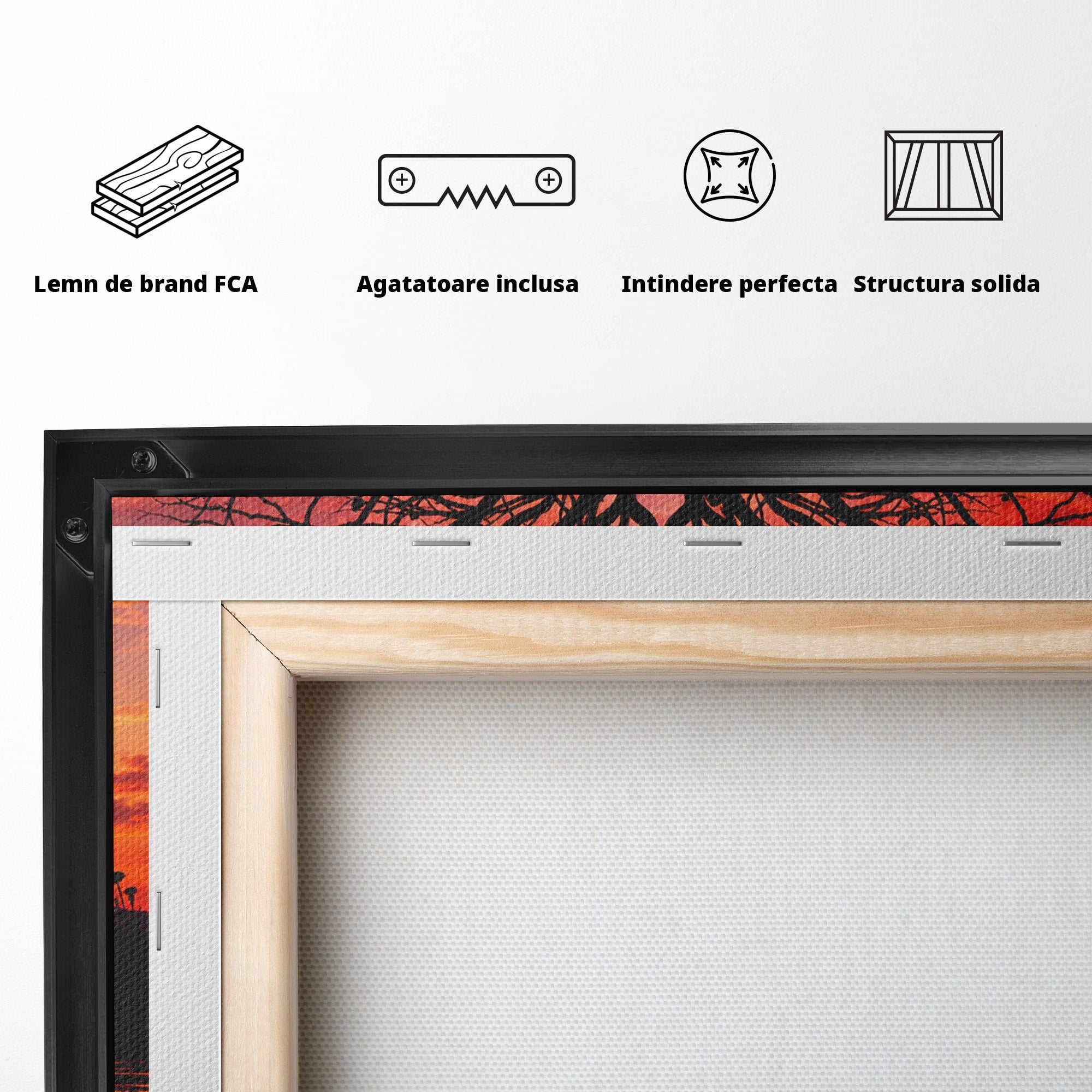 Tablou Canvas Premium LuxCanva® U1217, Siluete Sub Luna, Copaci, Apus, Reflexie, Iubire, Living, Culori Vibrante