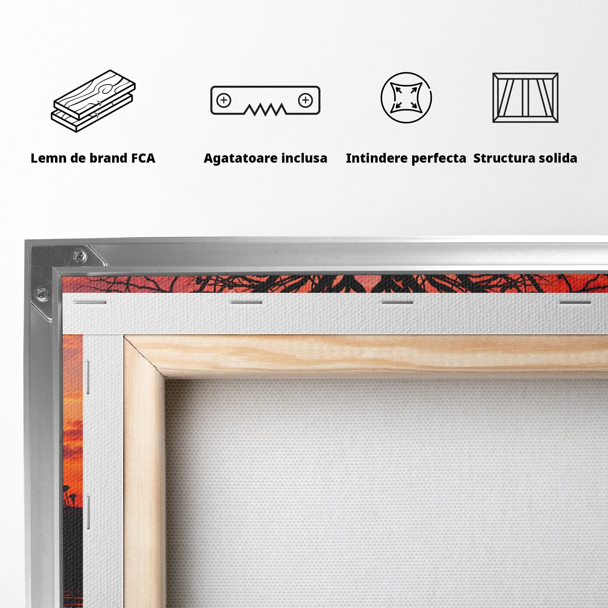 Tablou Canvas Premium LuxCanva® U1217, Siluete Sub Luna, Copaci, Apus, Reflexie, Iubire, Living, Culori Vibrante