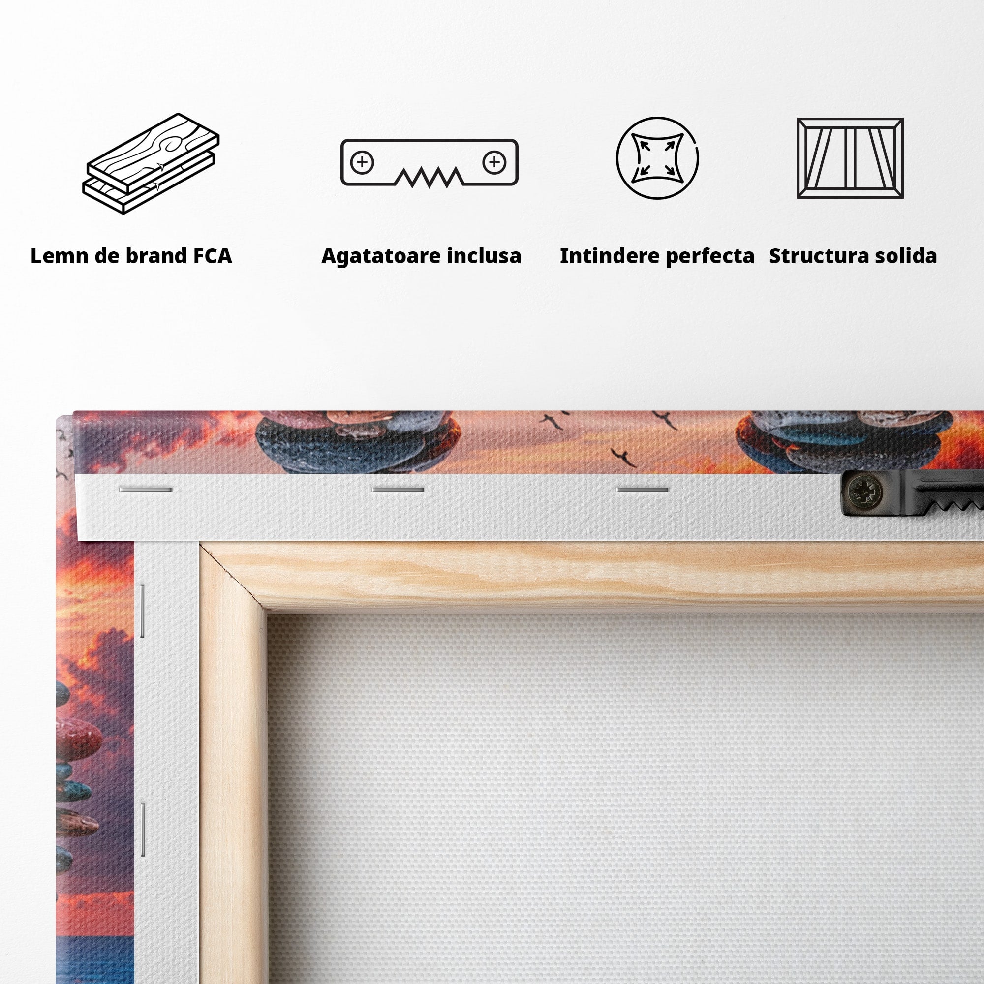 Tablou Canvas Premium LuxCanva® U1218, Siluete De Piatra La Apus, Mare, Vapor, Siluete, Piatra, Apus, Living, Dormitor, Culori Vibrante