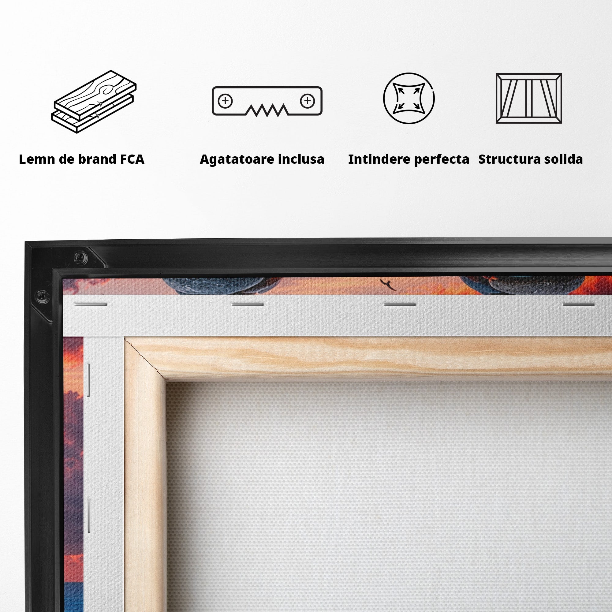 Tablou Canvas Premium LuxCanva® U1218, Siluete De Piatra La Apus, Mare, Vapor, Siluete, Piatra, Apus, Living, Dormitor, Culori Vibrante