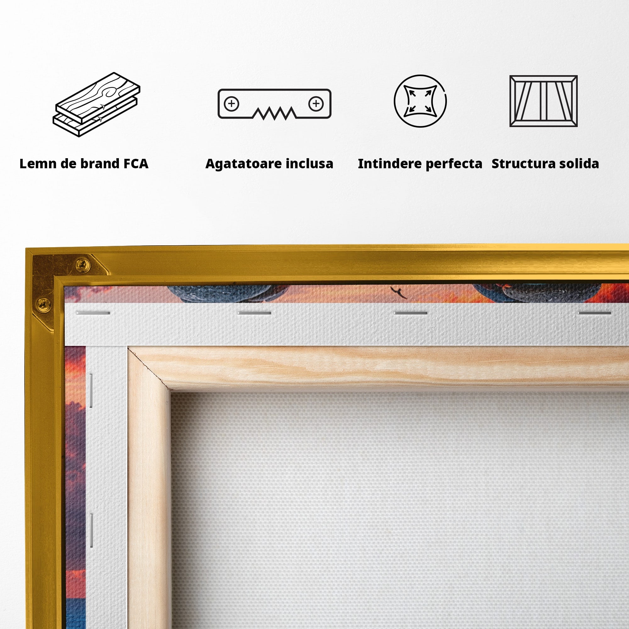 Tablou Canvas Premium LuxCanva® U1218, Siluete De Piatra La Apus, Mare, Vapor, Siluete, Piatra, Apus, Living, Dormitor, Culori Vibrante