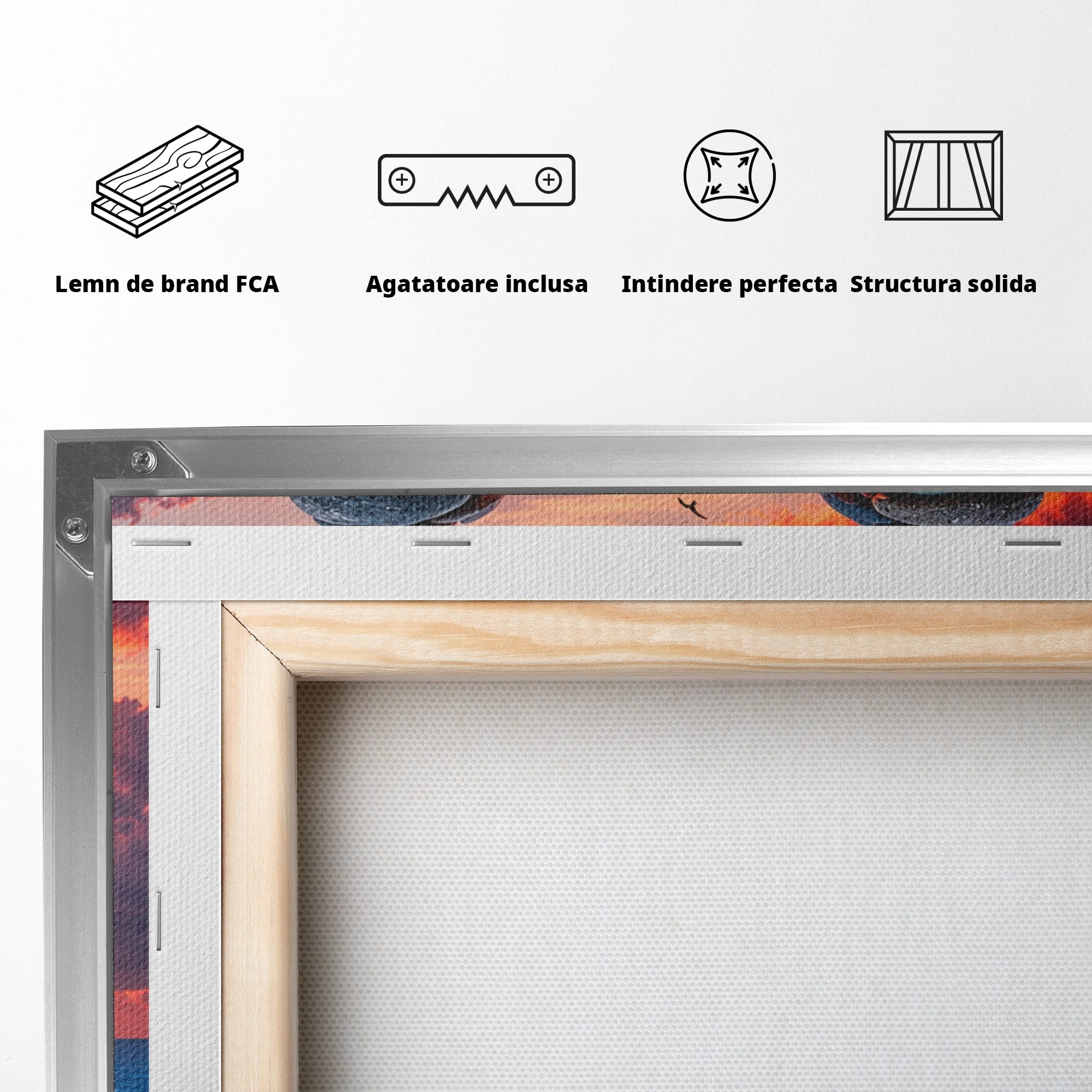 Tablou Canvas Premium LuxCanva® U1218, Siluete De Piatra La Apus, Mare, Vapor, Siluete, Piatra, Apus, Living, Dormitor, Culori Vibrante