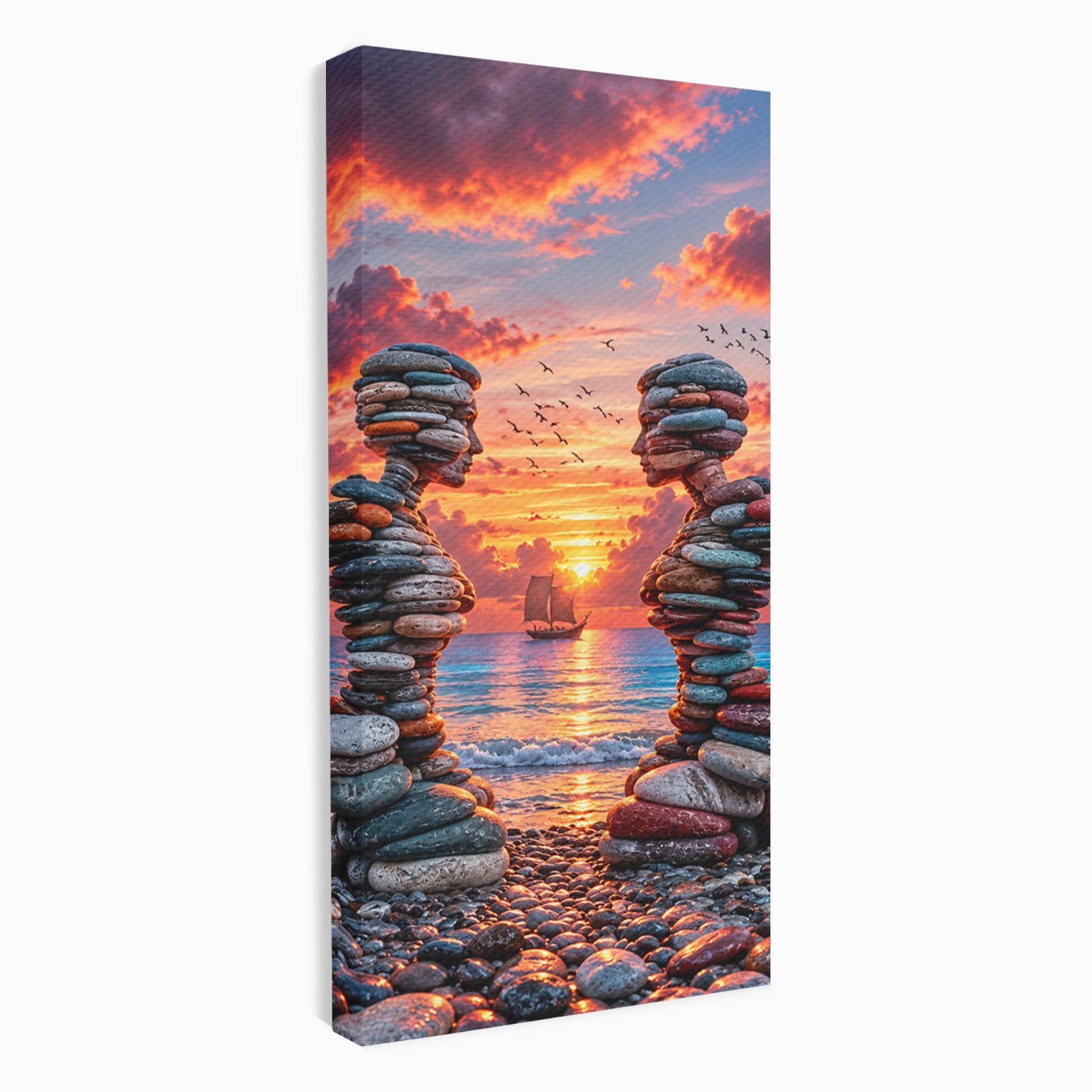 Tablou Canvas Premium LuxCanva® U1218, Siluete De Piatra La Apus, Mare, Vapor, Siluete, Piatra, Apus, Living, Dormitor, Culori Vibrante