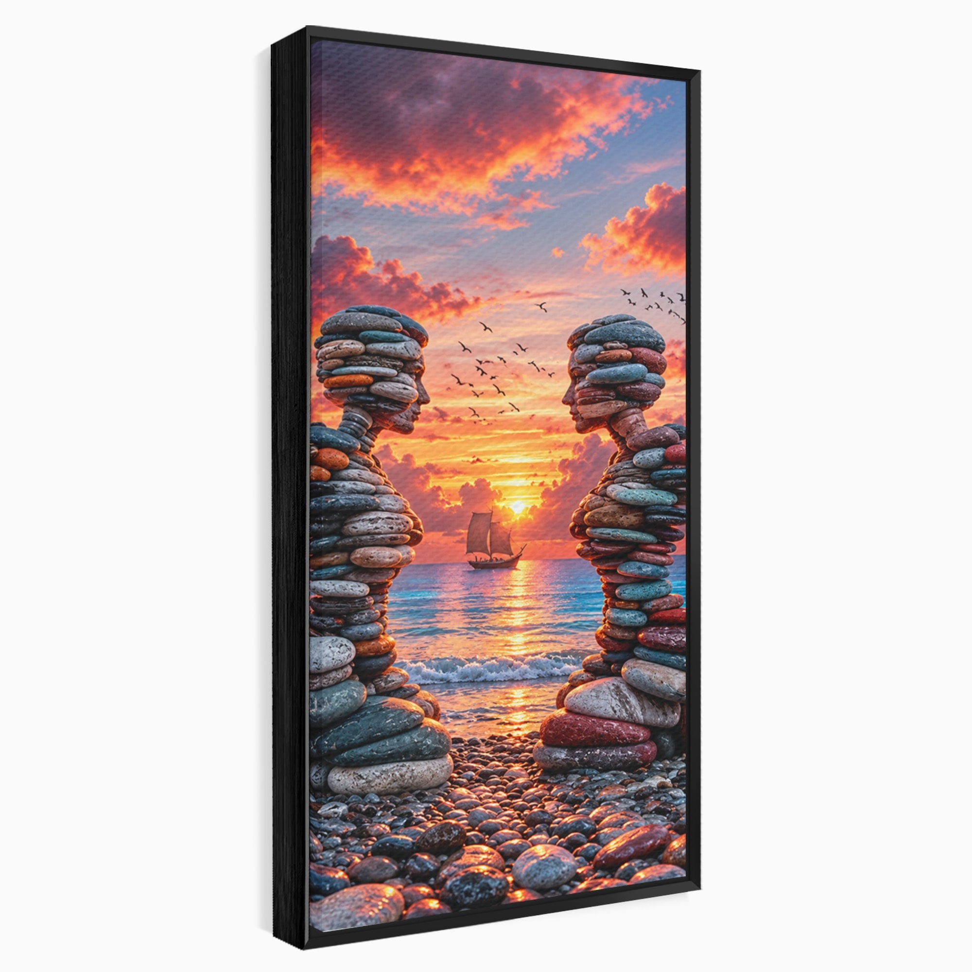 Tablou Canvas Premium LuxCanva® U1218, Siluete De Piatra La Apus, Mare, Vapor, Siluete, Piatra, Apus, Living, Dormitor, Culori Vibrante