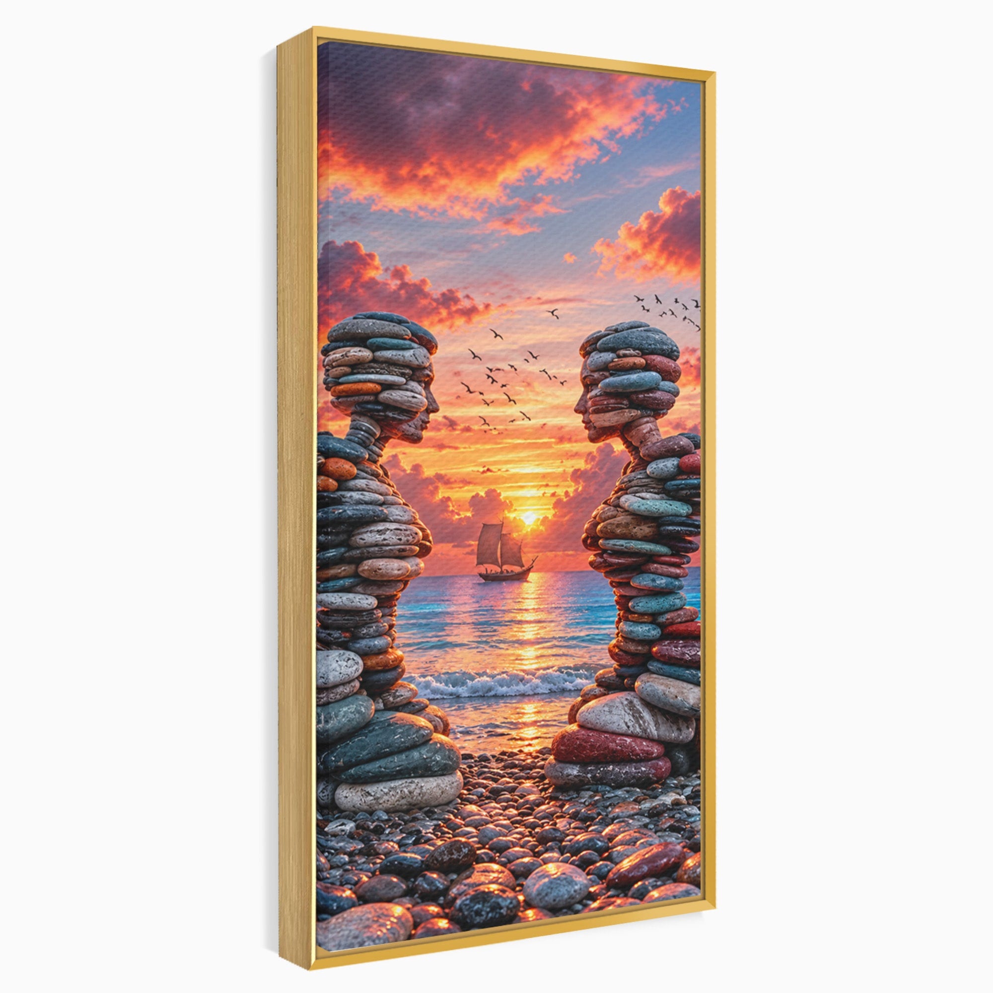 Tablou Canvas Premium LuxCanva® U1218, Siluete De Piatra La Apus, Mare, Vapor, Siluete, Piatra, Apus, Living, Dormitor, Culori Vibrante