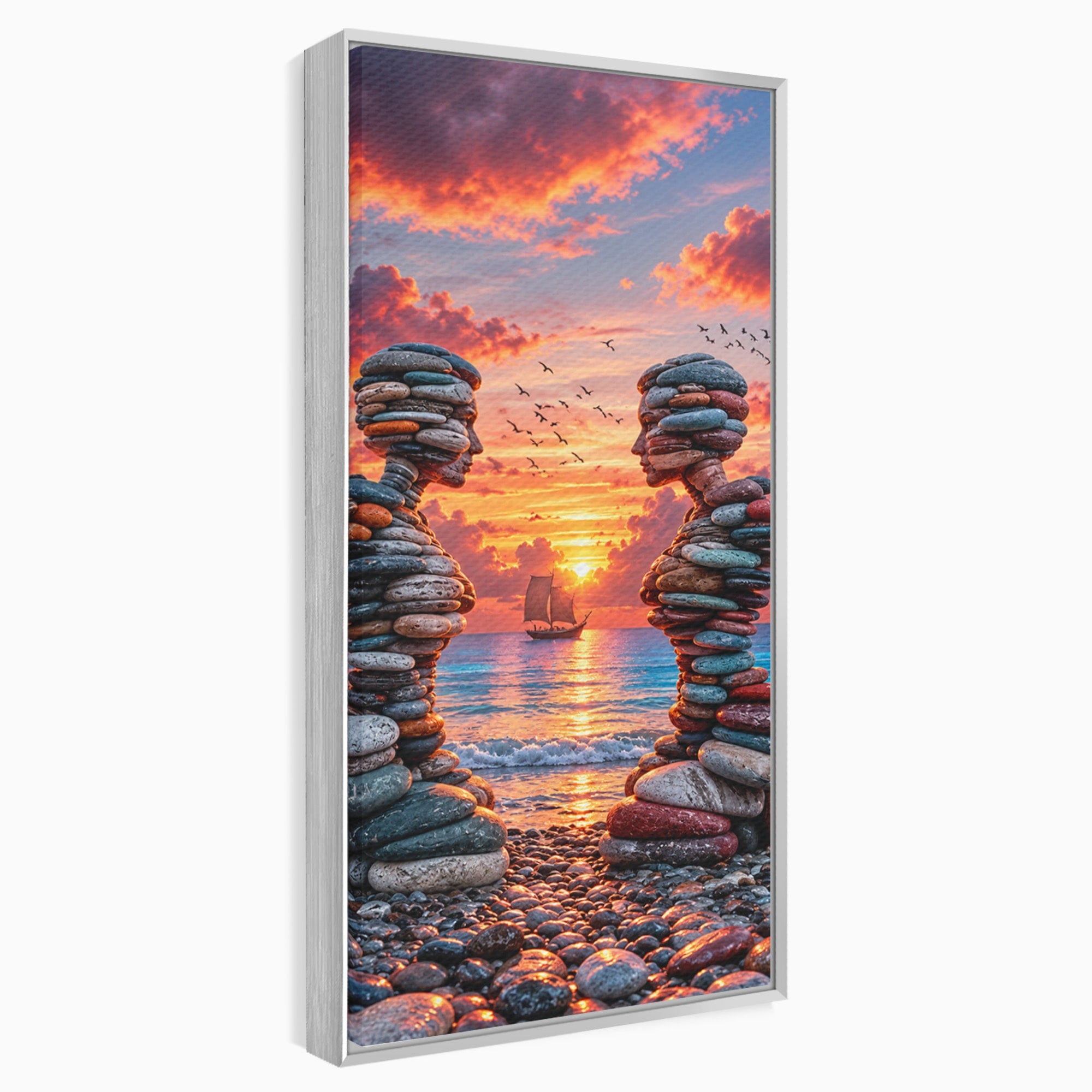 Tablou Canvas Premium LuxCanva® U1218, Siluete De Piatra La Apus, Mare, Vapor, Siluete, Piatra, Apus, Living, Dormitor, Culori Vibrante