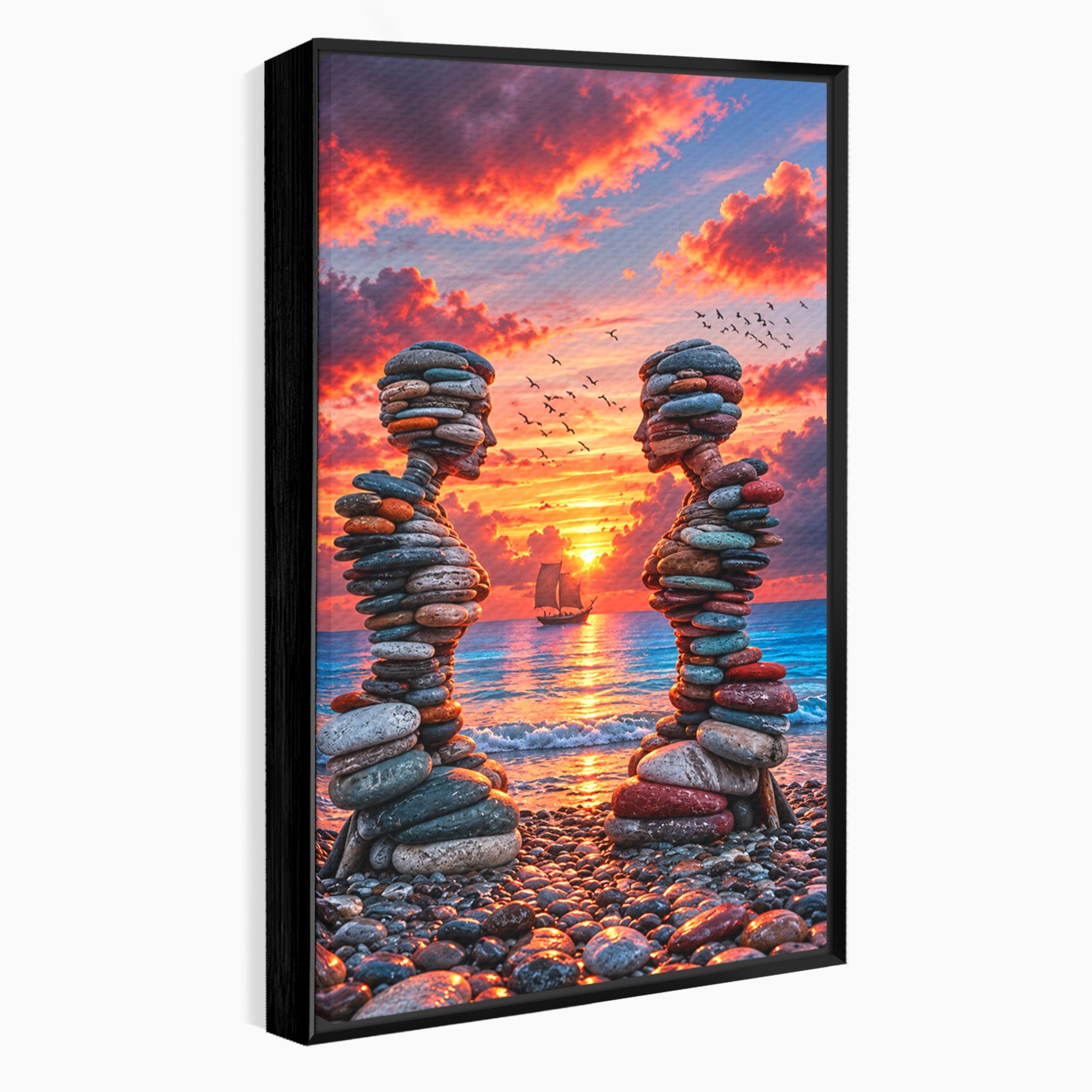 Tablou Canvas Premium LuxCanva® U1218, Siluete De Piatra La Apus, Mare, Vapor, Siluete, Piatra, Apus, Living, Dormitor, Culori Vibrante
