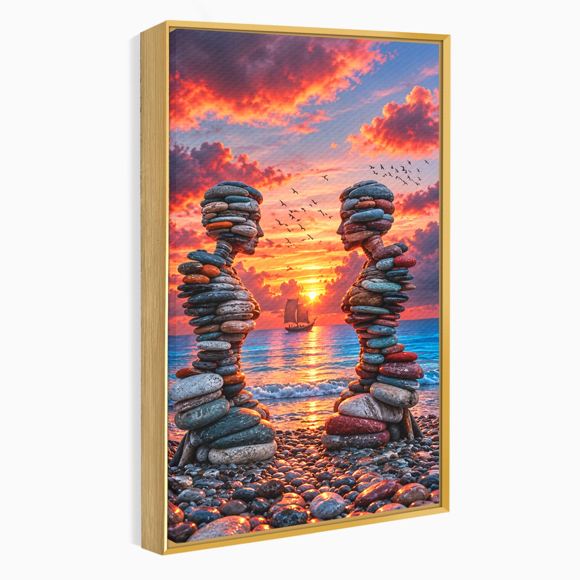 Tablou Canvas Premium LuxCanva® U1218, Siluete De Piatra La Apus, Mare, Vapor, Siluete, Piatra, Apus, Living, Dormitor, Culori Vibrante