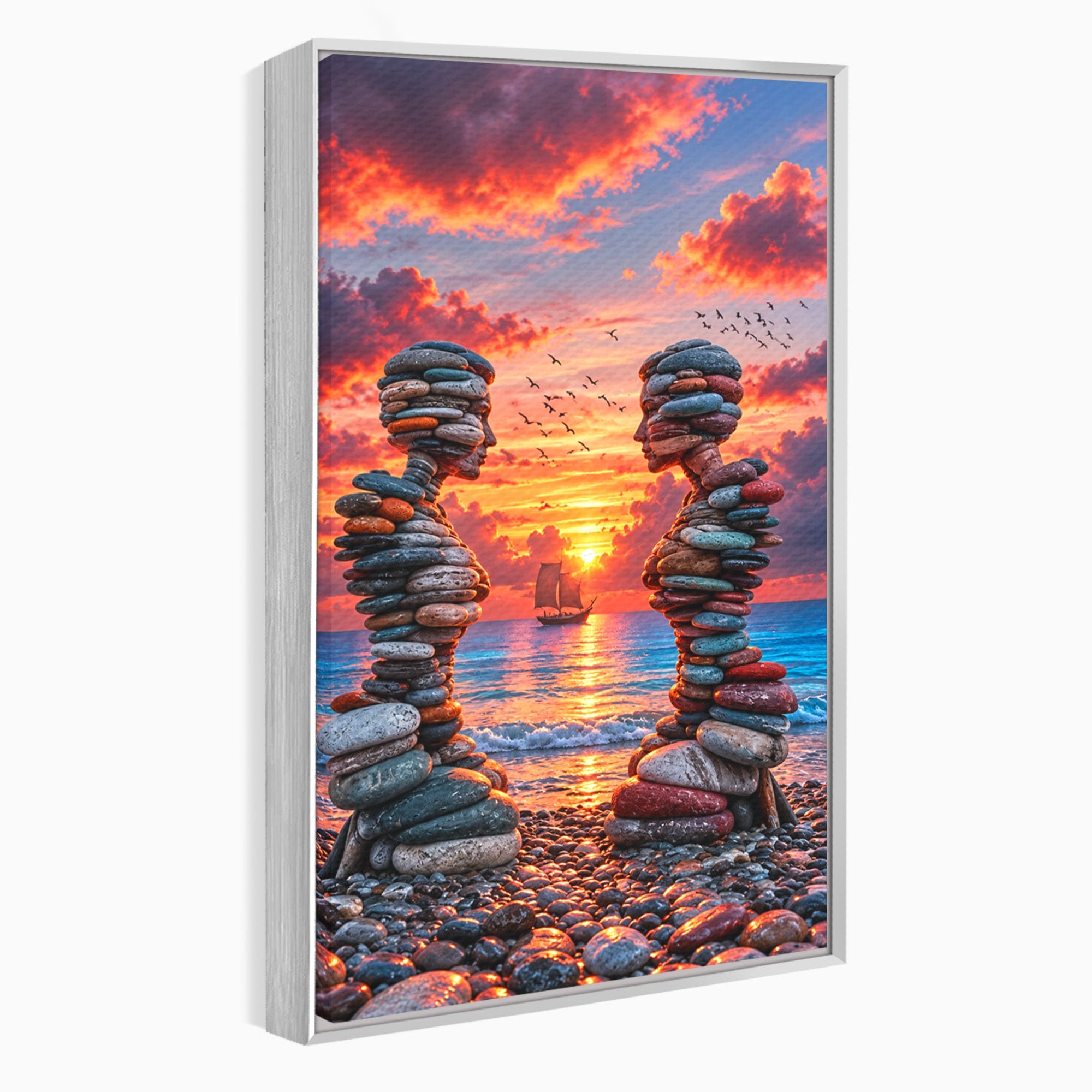 Tablou Canvas Premium LuxCanva® U1218, Siluete De Piatra La Apus, Mare, Vapor, Siluete, Piatra, Apus, Living, Dormitor, Culori Vibrante