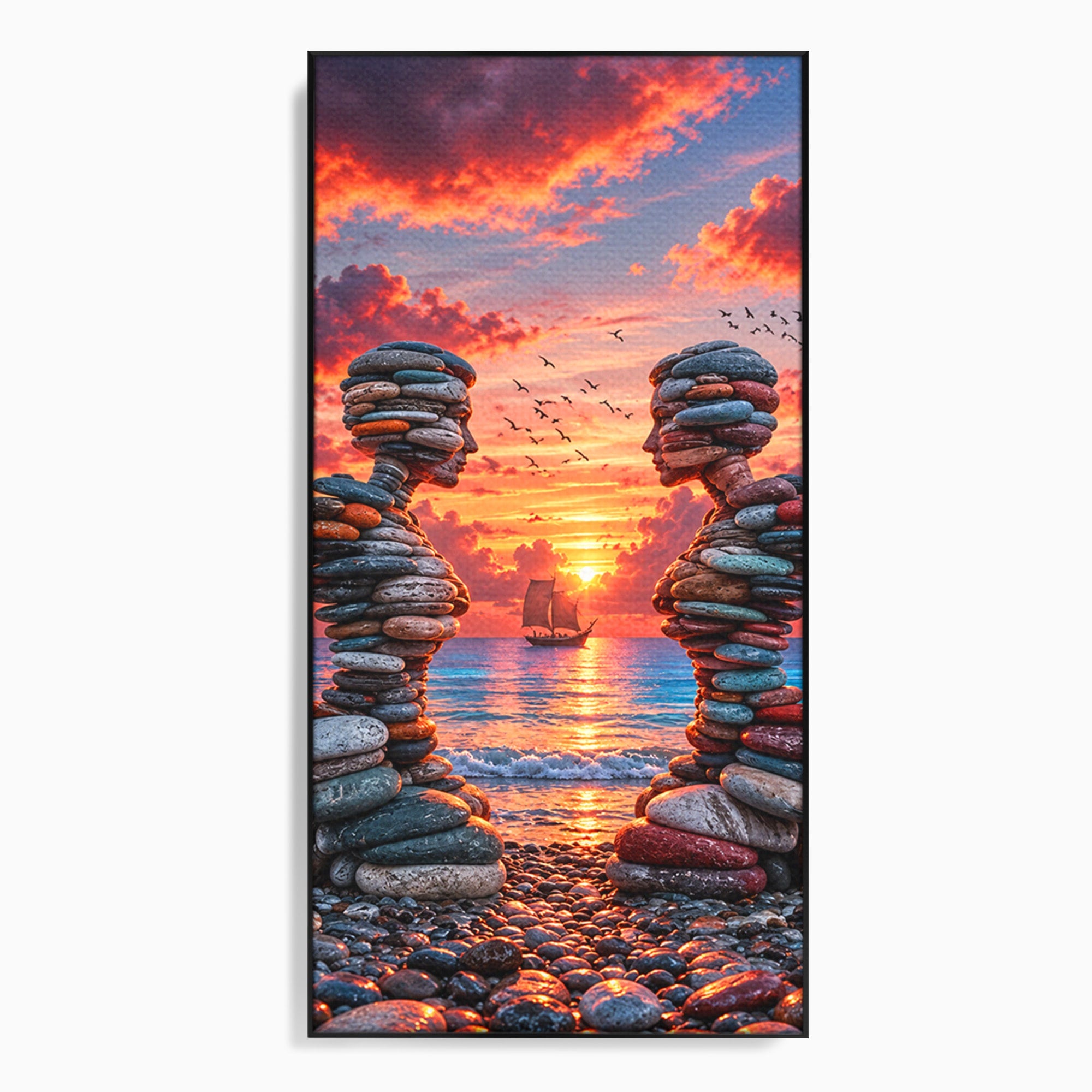 Tablou Canvas Premium LuxCanva® U1218, Siluete De Piatra La Apus, Mare, Vapor, Siluete, Piatra, Apus, Living, Dormitor, Culori Vibrante