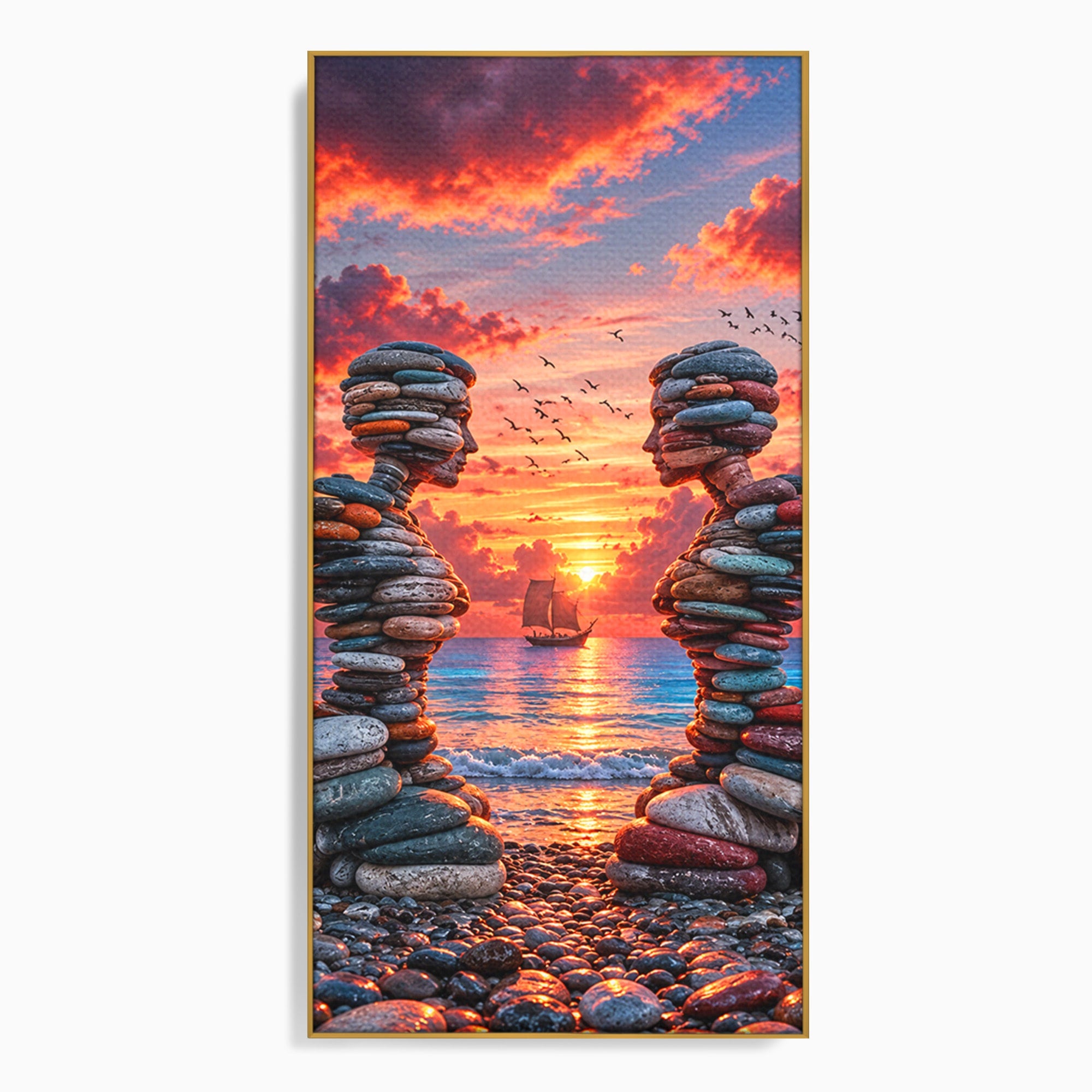 Tablou Canvas Premium LuxCanva® U1218, Siluete De Piatra La Apus, Mare, Vapor, Siluete, Piatra, Apus, Living, Dormitor, Culori Vibrante