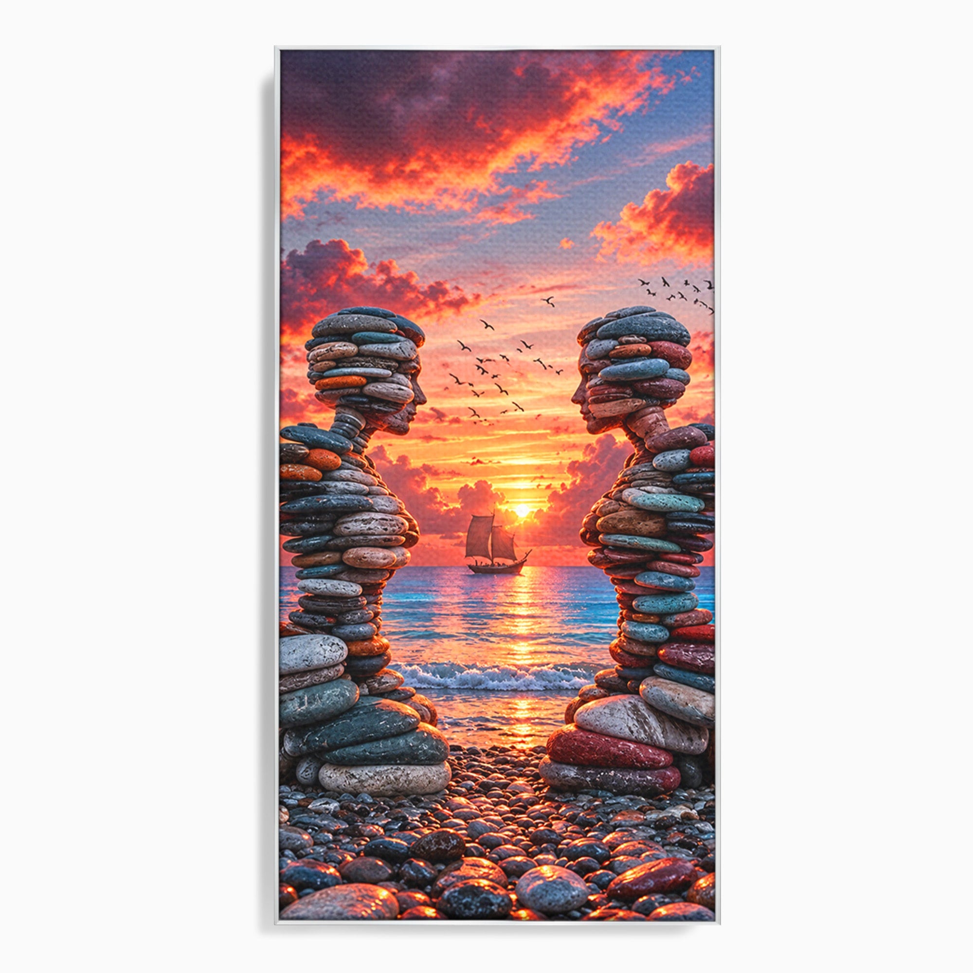 Tablou Canvas Premium LuxCanva® U1218, Siluete De Piatra La Apus, Mare, Vapor, Siluete, Piatra, Apus, Living, Dormitor, Culori Vibrante