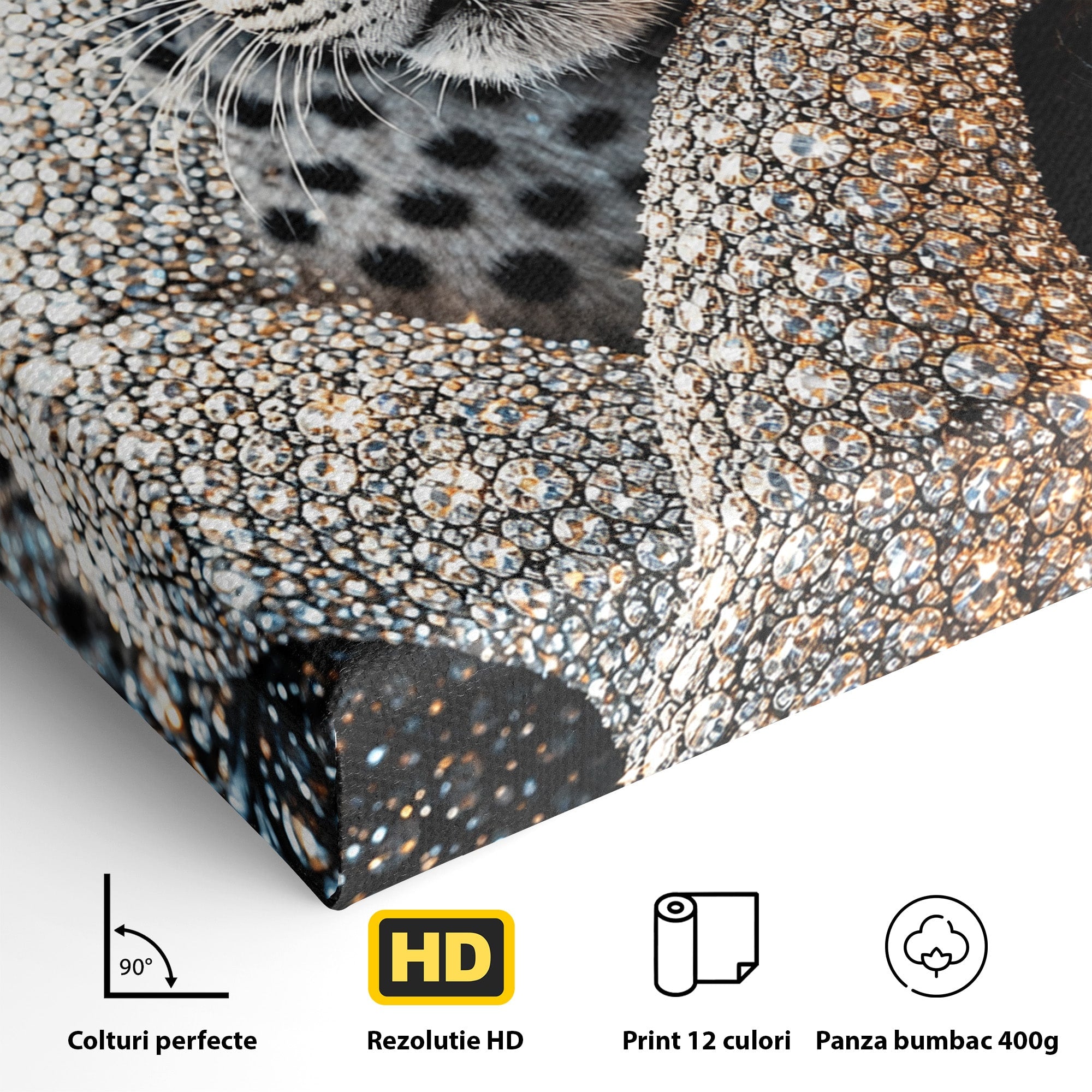 Tablou Canvas Premium LuxCanva® U1220, Majestatea Leopardului, Bijuterii, Coroana, Lux,  Leopard, Dormitor, Culori Vibrante