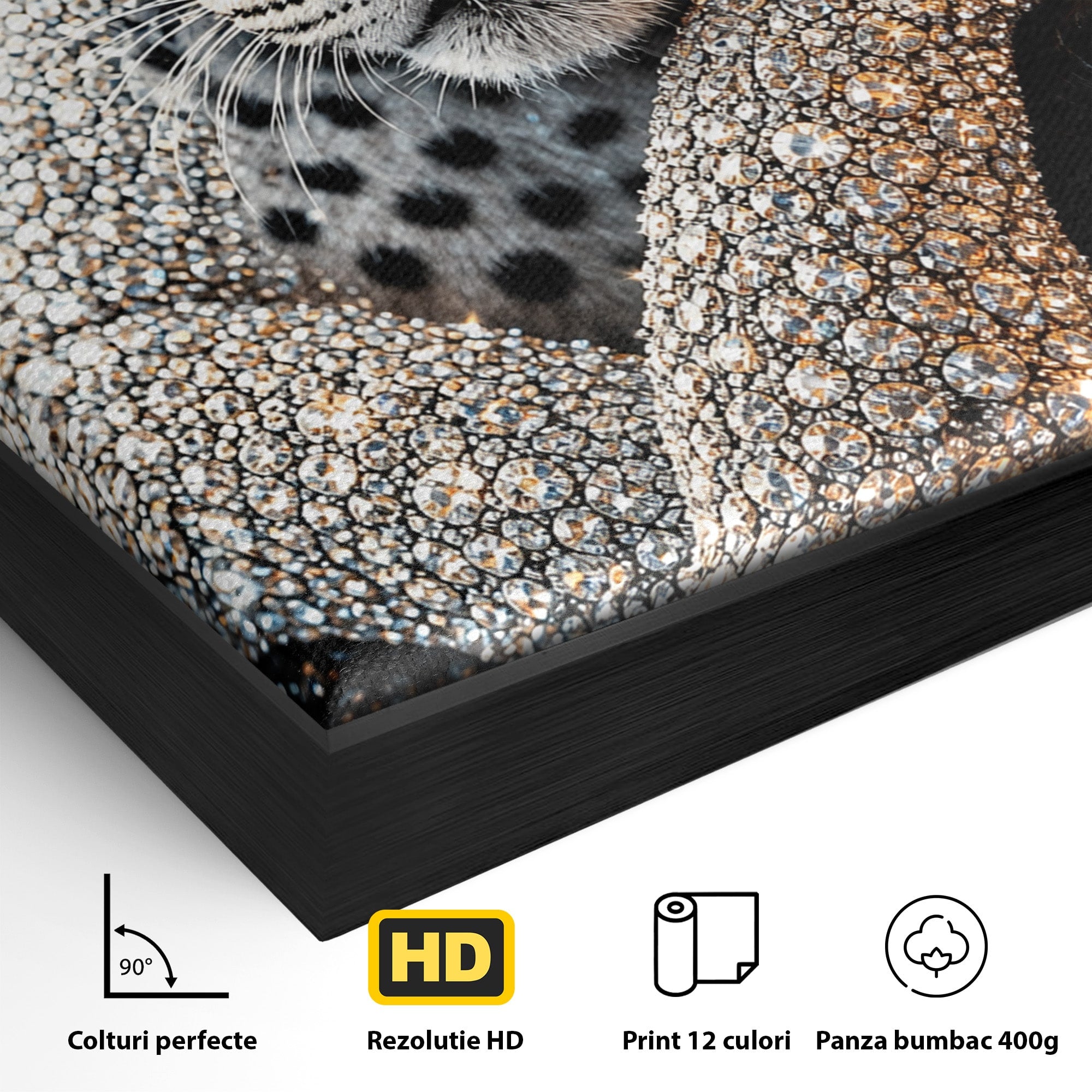 Tablou Canvas Premium LuxCanva® U1220, Majestatea Leopardului, Bijuterii, Coroana, Lux,  Leopard, Dormitor, Culori Vibrante