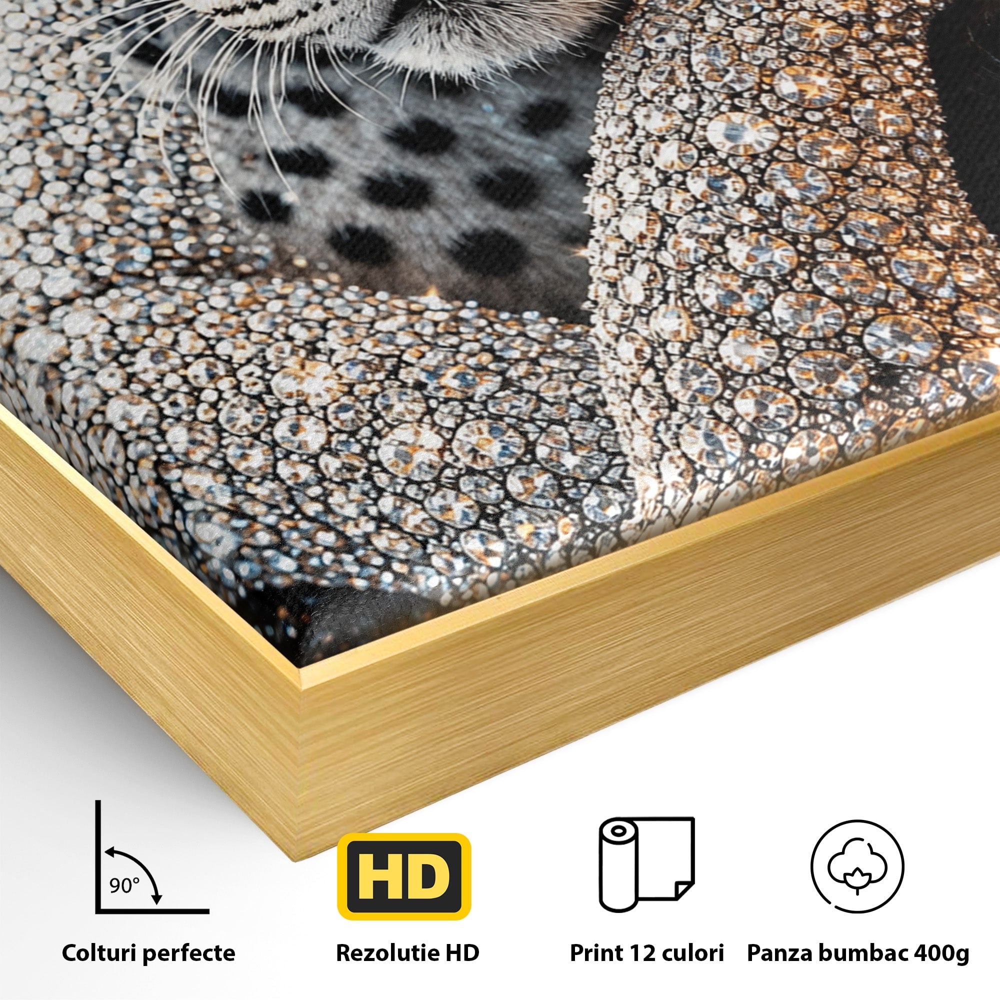 Tablou Canvas Premium LuxCanva® U1220, Majestatea Leopardului, Bijuterii, Coroana, Lux,  Leopard, Dormitor, Culori Vibrante