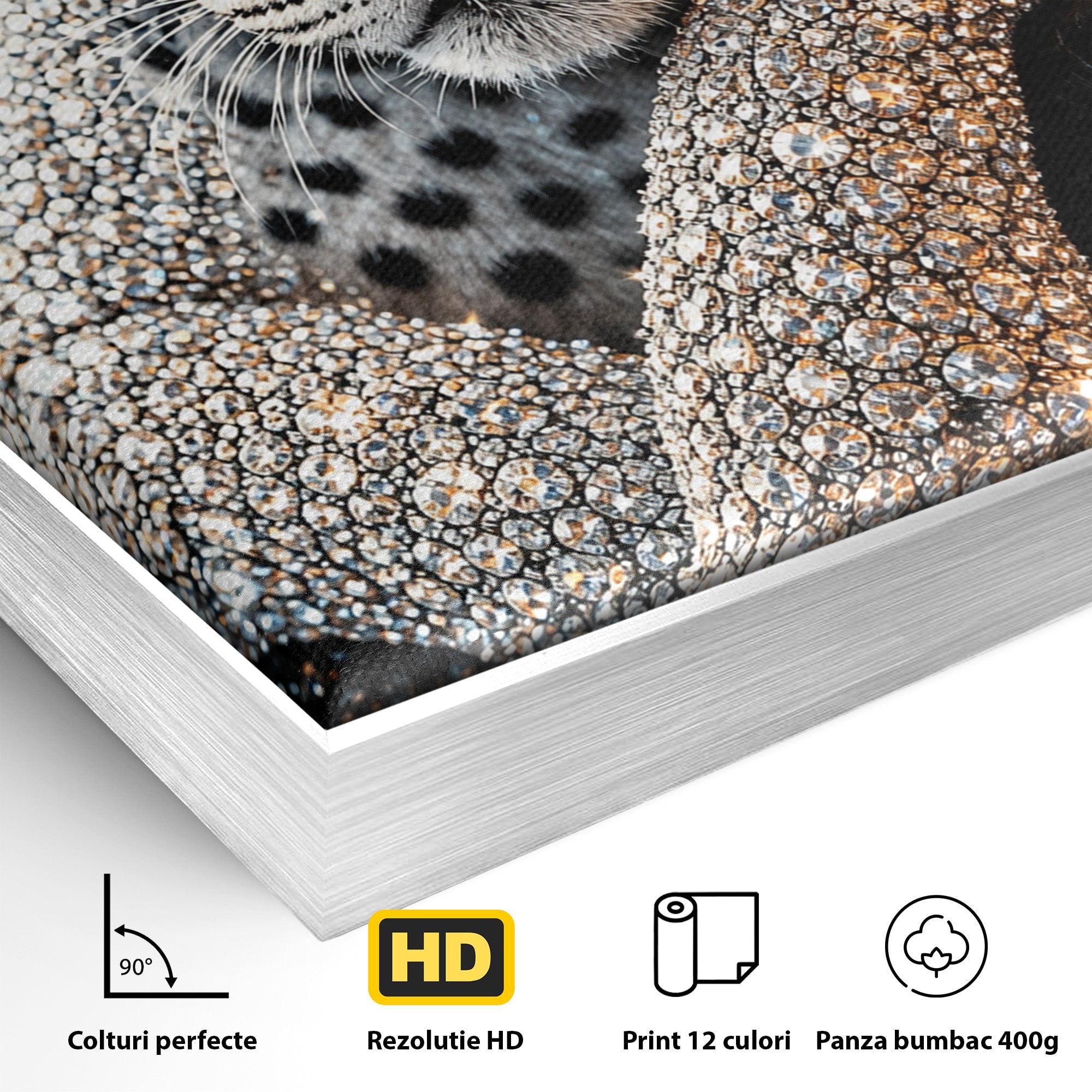 Tablou Canvas Premium LuxCanva® U1220, Majestatea Leopardului, Bijuterii, Coroana, Lux,  Leopard, Dormitor, Culori Vibrante