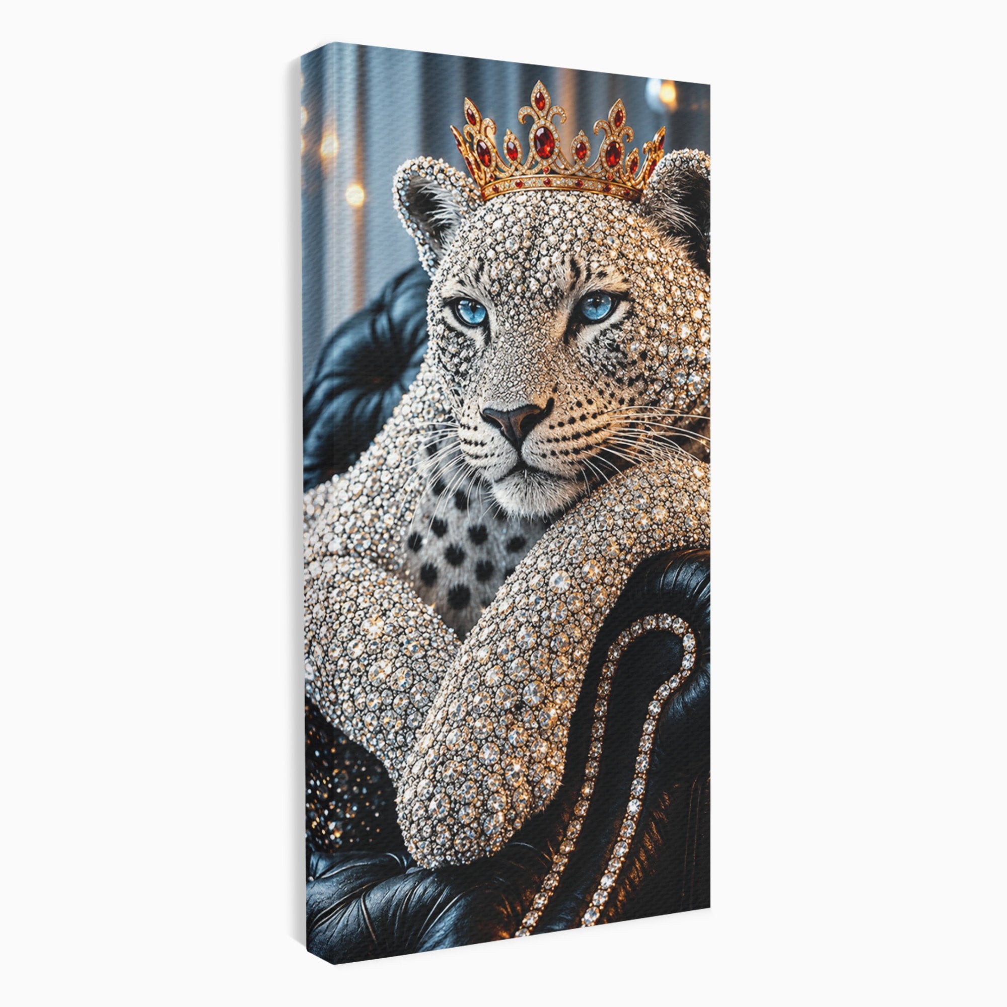 Tablou Canvas Premium LuxCanva® U1220, Majestatea Leopardului, Bijuterii, Coroana, Lux,  Leopard, Dormitor, Culori Vibrante