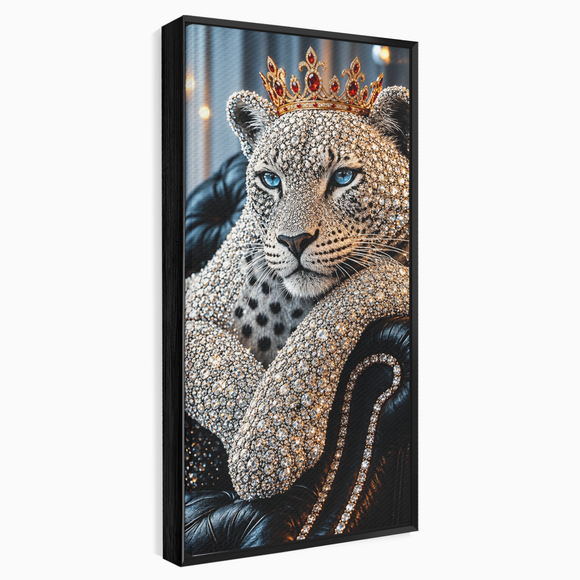 Tablou Canvas Premium LuxCanva® U1220, Majestatea Leopardului, Bijuterii, Coroana, Lux,  Leopard, Dormitor, Culori Vibrante