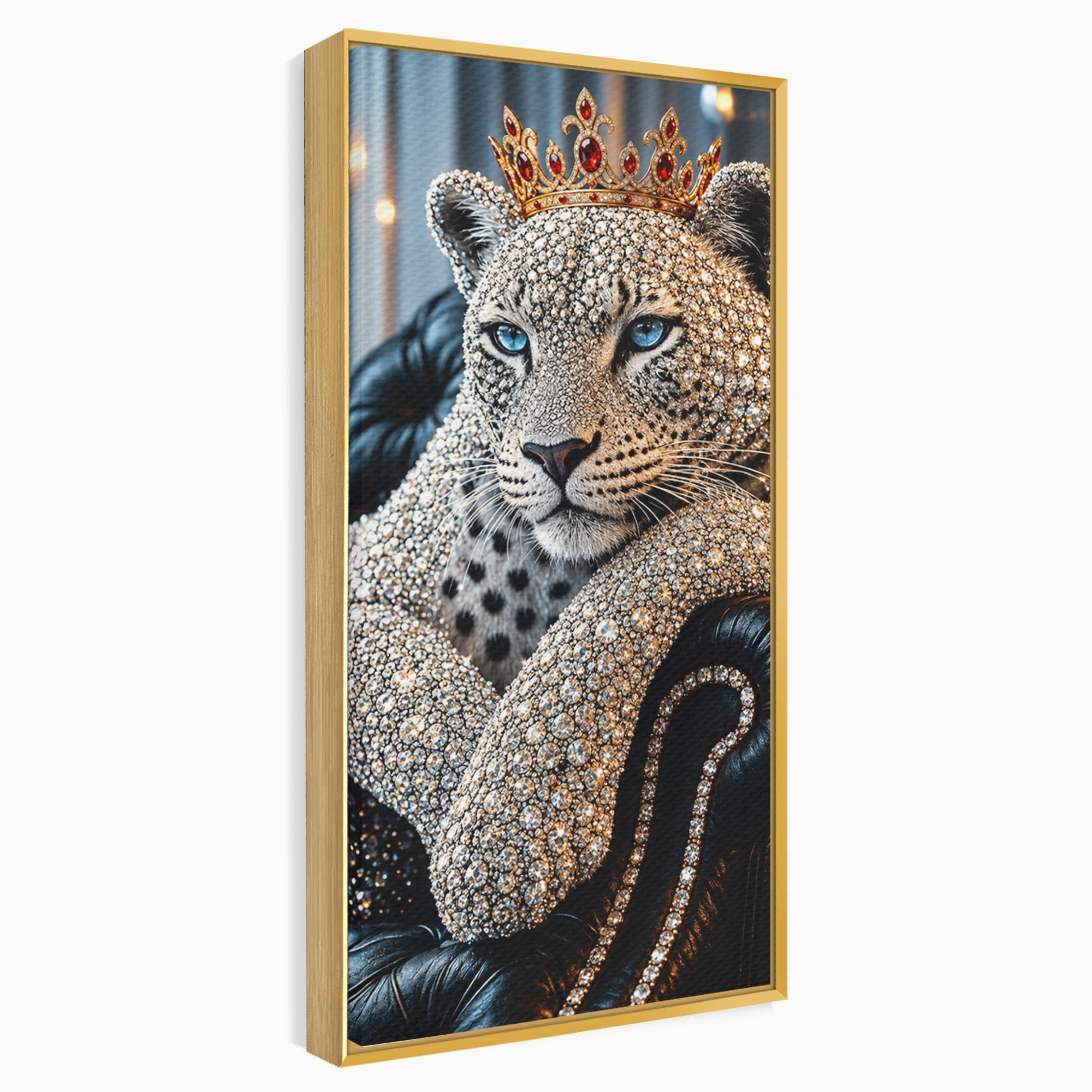 Tablou Canvas Premium LuxCanva® U1220, Majestatea Leopardului, Bijuterii, Coroana, Lux,  Leopard, Dormitor, Culori Vibrante