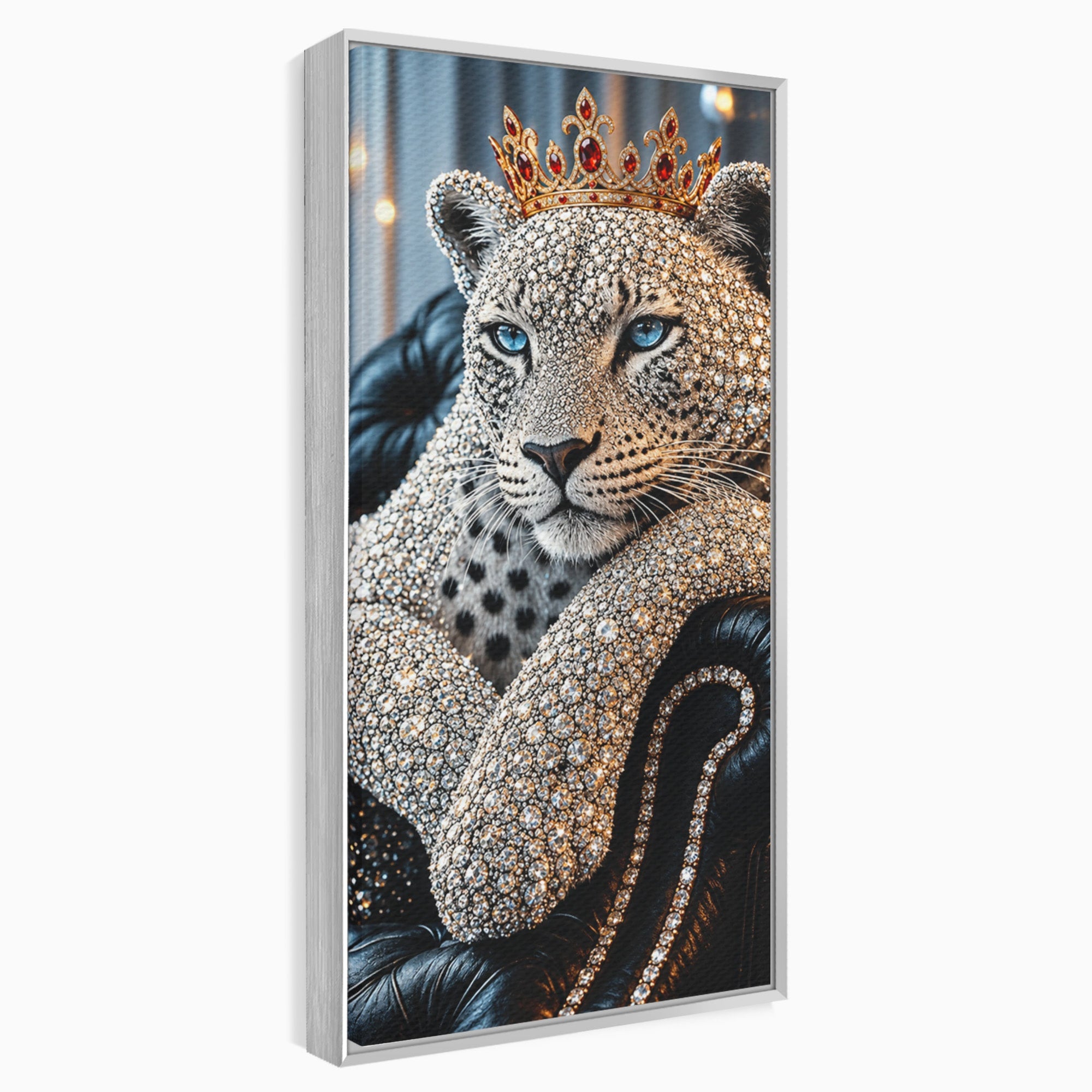 Tablou Canvas Premium LuxCanva® U1220, Majestatea Leopardului, Bijuterii, Coroana, Lux,  Leopard, Dormitor, Culori Vibrante