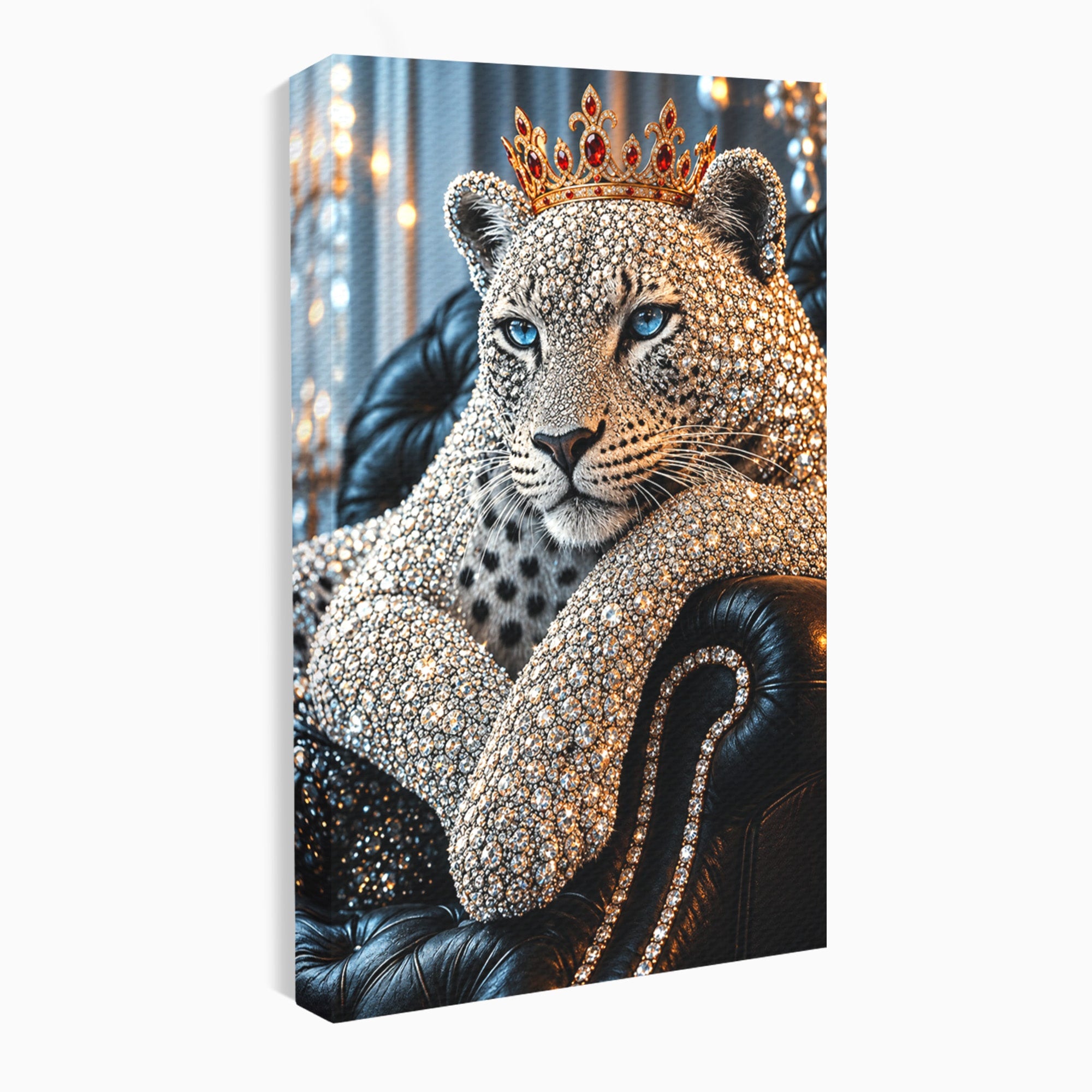Tablou Canvas Premium LuxCanva® U1220, Majestatea Leopardului, Bijuterii, Coroana, Lux,  Leopard, Dormitor, Culori Vibrante
