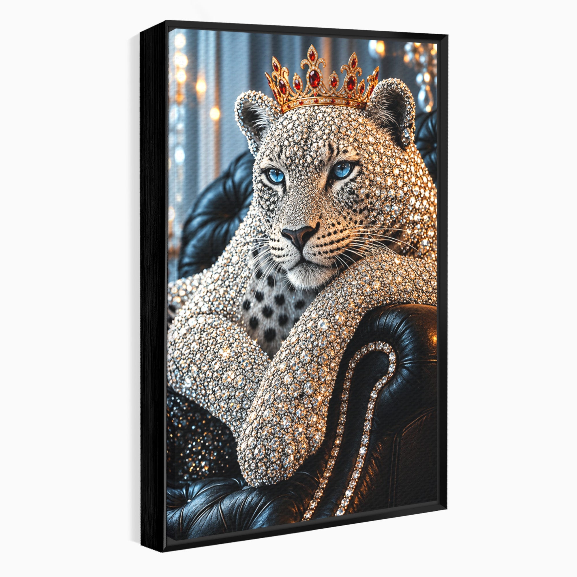 Tablou Canvas Premium LuxCanva® U1220, Majestatea Leopardului, Bijuterii, Coroana, Lux,  Leopard, Dormitor, Culori Vibrante