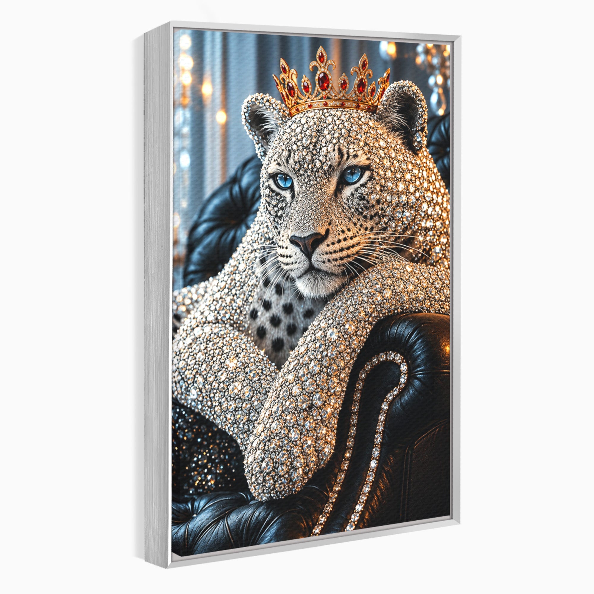 Tablou Canvas Premium LuxCanva® U1220, Majestatea Leopardului, Bijuterii, Coroana, Lux,  Leopard, Dormitor, Culori Vibrante