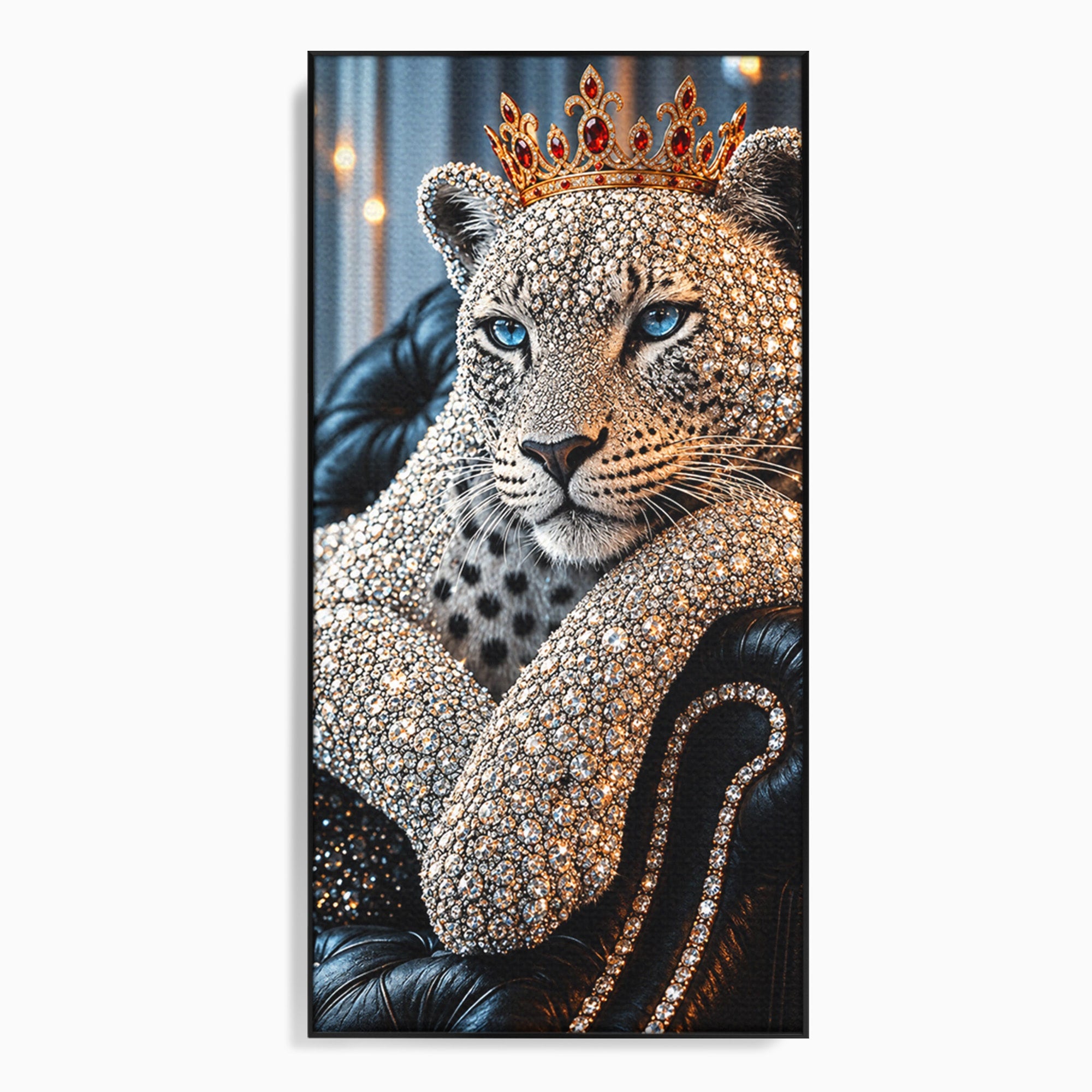Tablou Canvas Premium LuxCanva® U1220, Majestatea Leopardului, Bijuterii, Coroana, Lux,  Leopard, Dormitor, Culori Vibrante