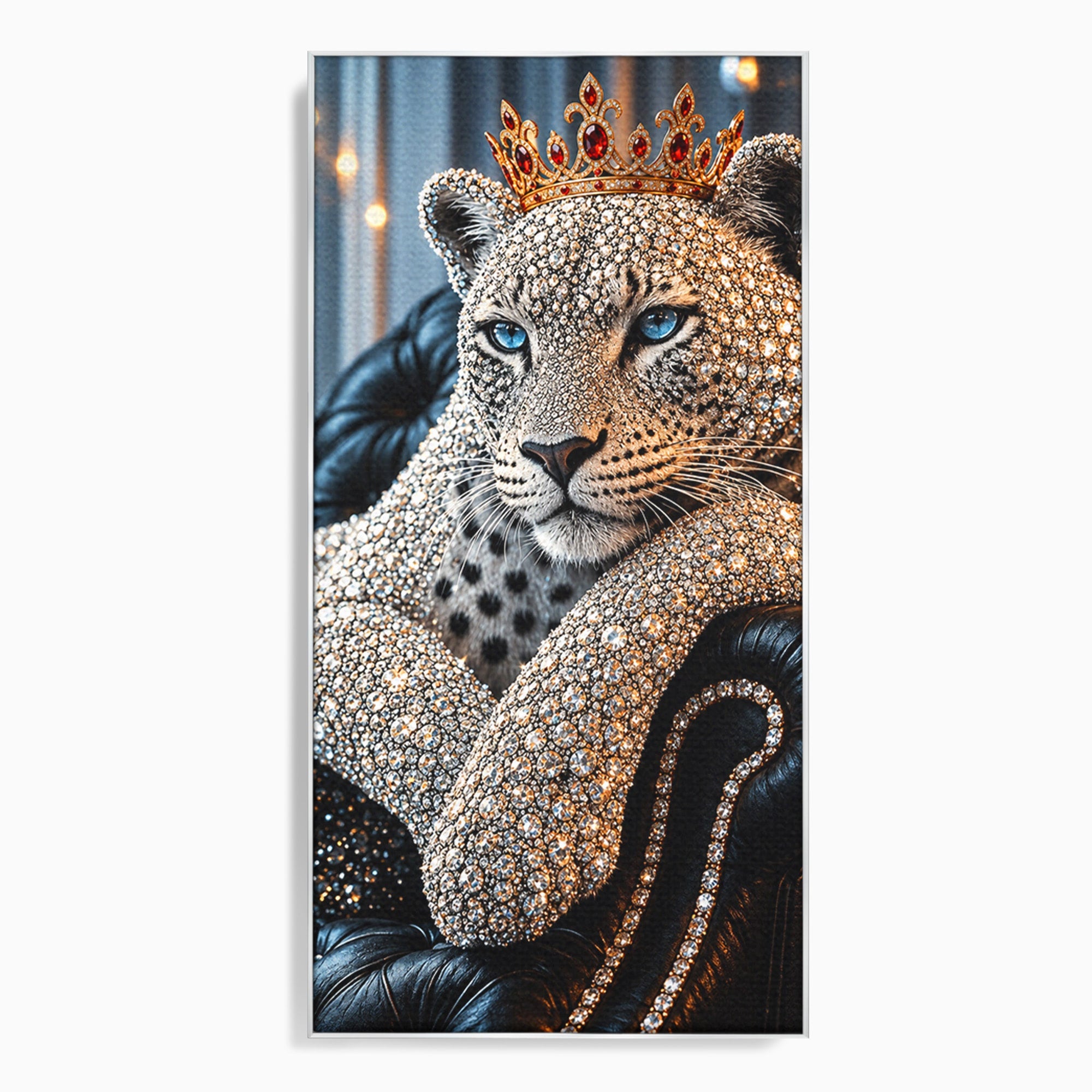 Tablou Canvas Premium LuxCanva® U1220, Majestatea Leopardului, Bijuterii, Coroana, Lux,  Leopard, Dormitor, Culori Vibrante