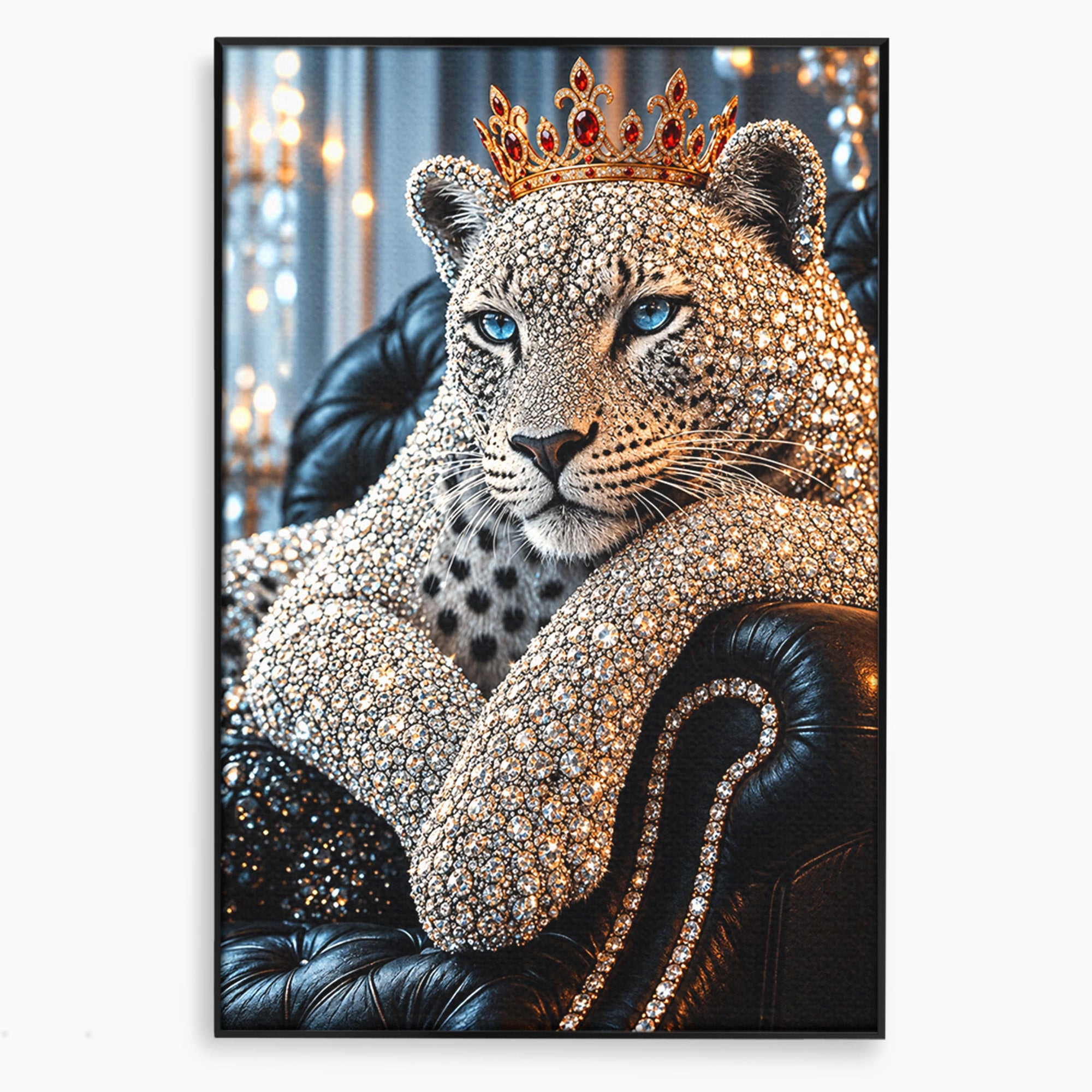 Tablou Canvas Premium LuxCanva® U1220, Majestatea Leopardului, Bijuterii, Coroana, Lux,  Leopard, Dormitor, Culori Vibrante