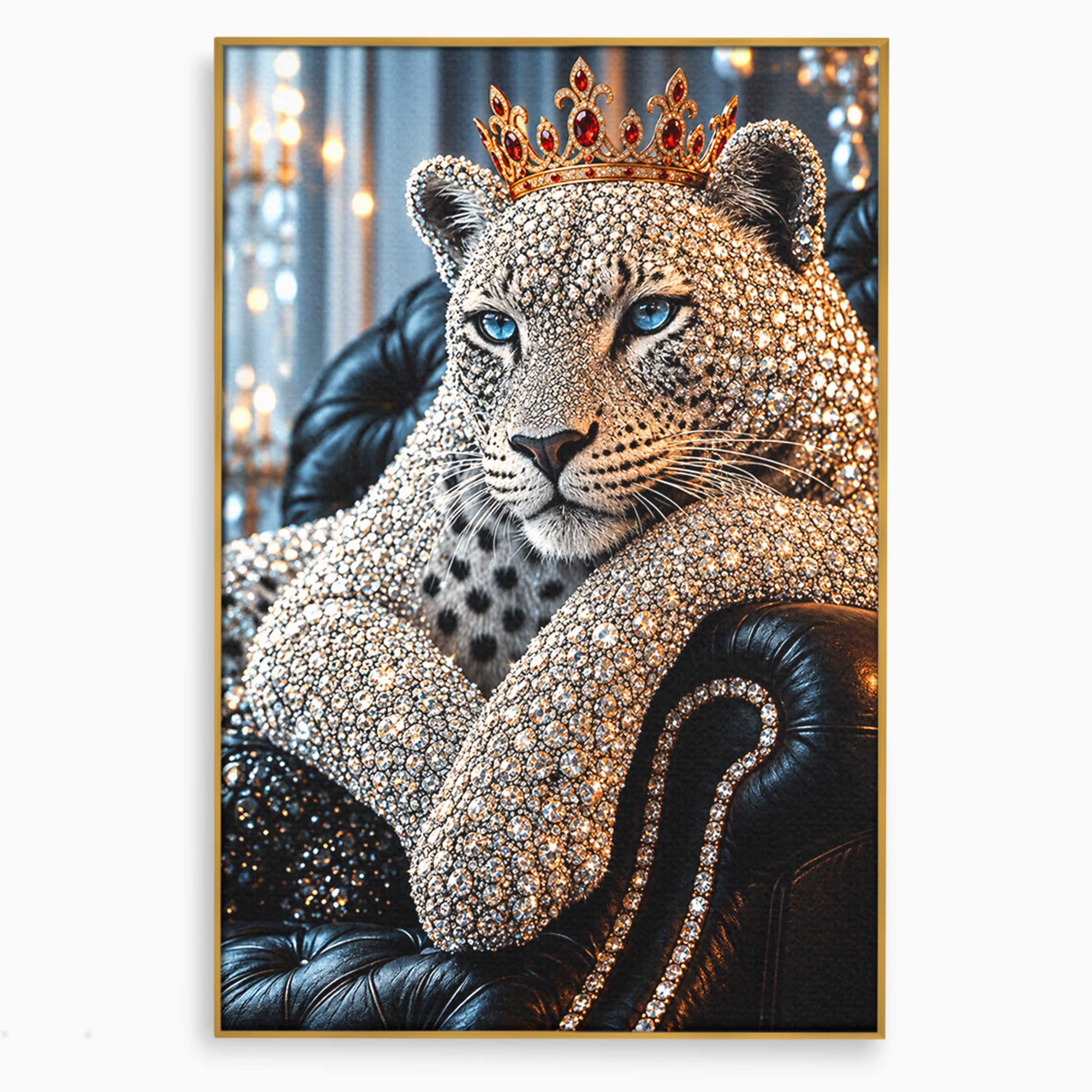 Tablou Canvas Premium LuxCanva® U1220, Majestatea Leopardului, Bijuterii, Coroana, Lux,  Leopard, Dormitor, Culori Vibrante