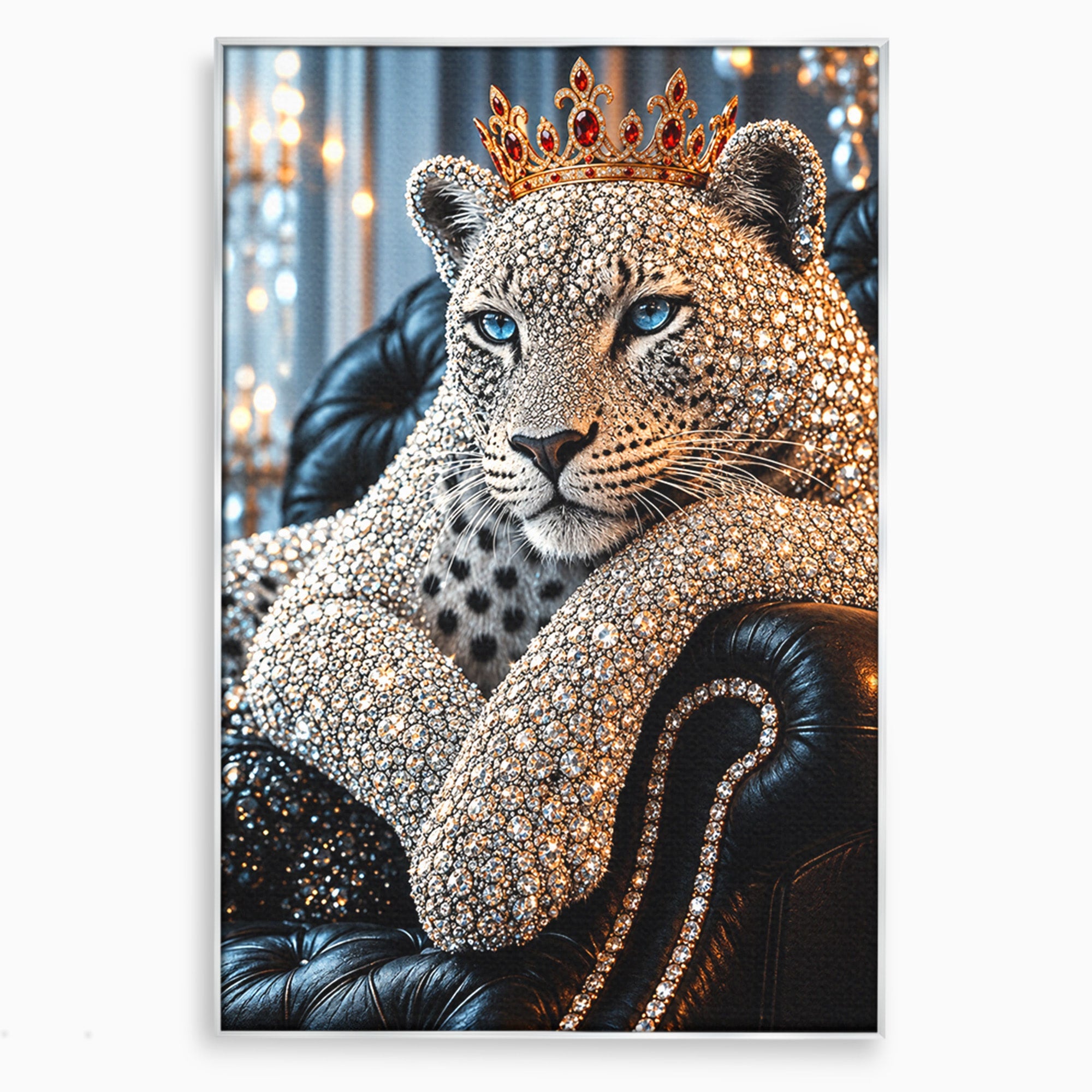 Tablou Canvas Premium LuxCanva® U1220, Majestatea Leopardului, Bijuterii, Coroana, Lux,  Leopard, Dormitor, Culori Vibrante