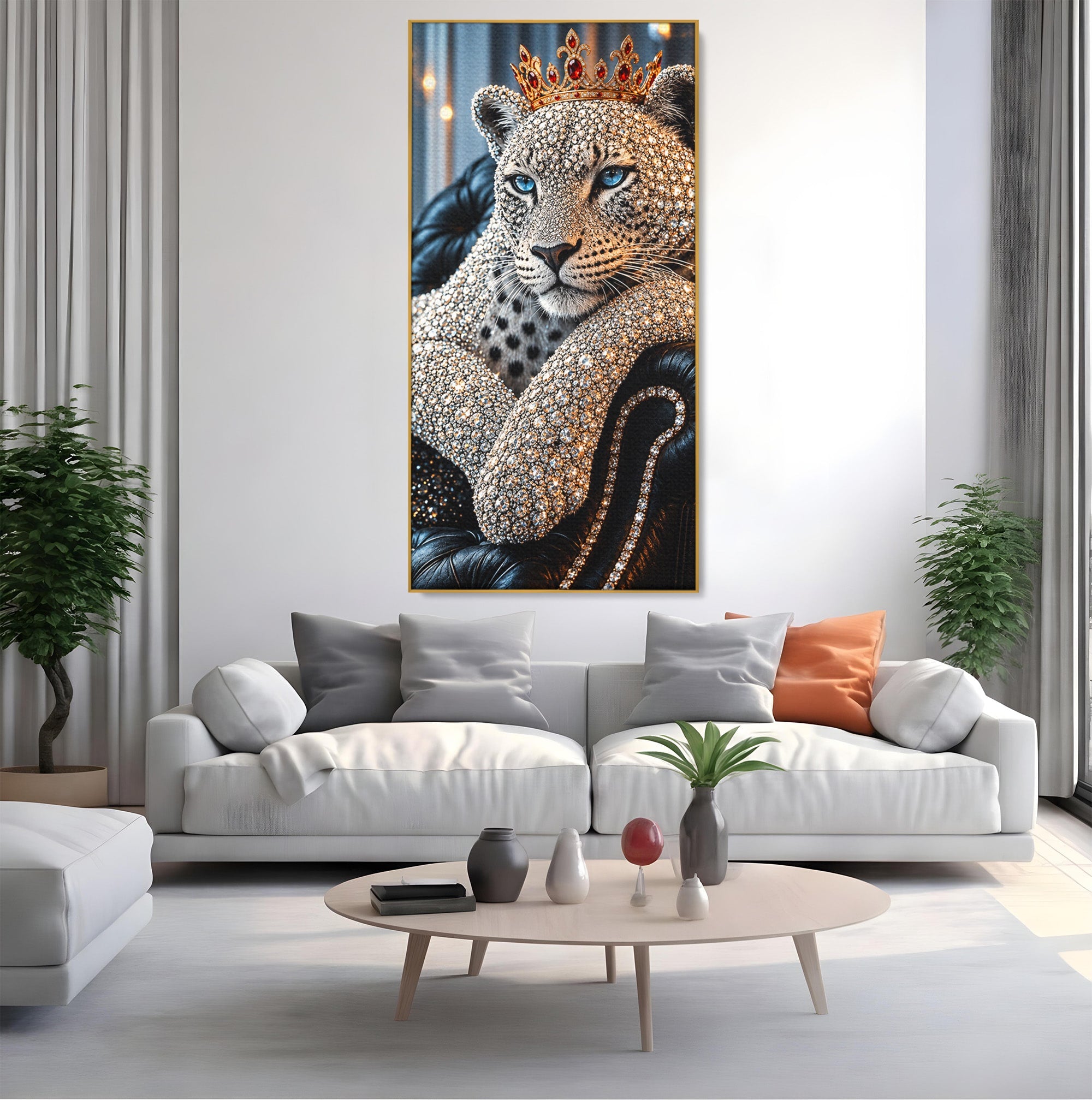 Tablou Canvas Premium LuxCanva® U1220, Majestatea Leopardului, Bijuterii, Coroana, Lux,  Leopard, Dormitor, Culori Vibrante