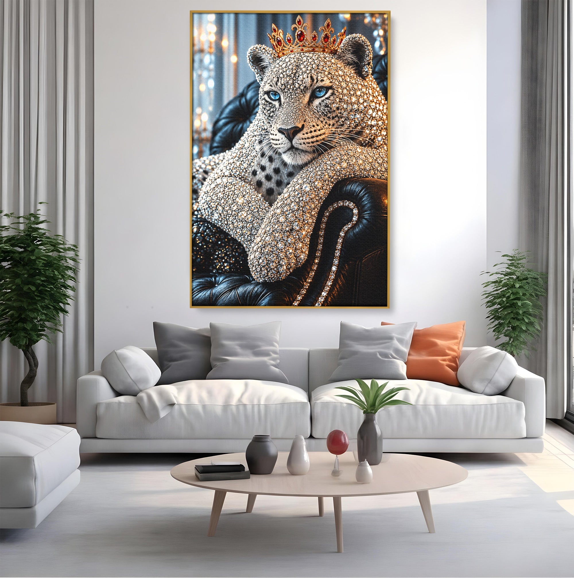 Tablou Canvas Premium LuxCanva® U1220, Majestatea Leopardului, Bijuterii, Coroana, Lux,  Leopard, Dormitor, Culori Vibrante
