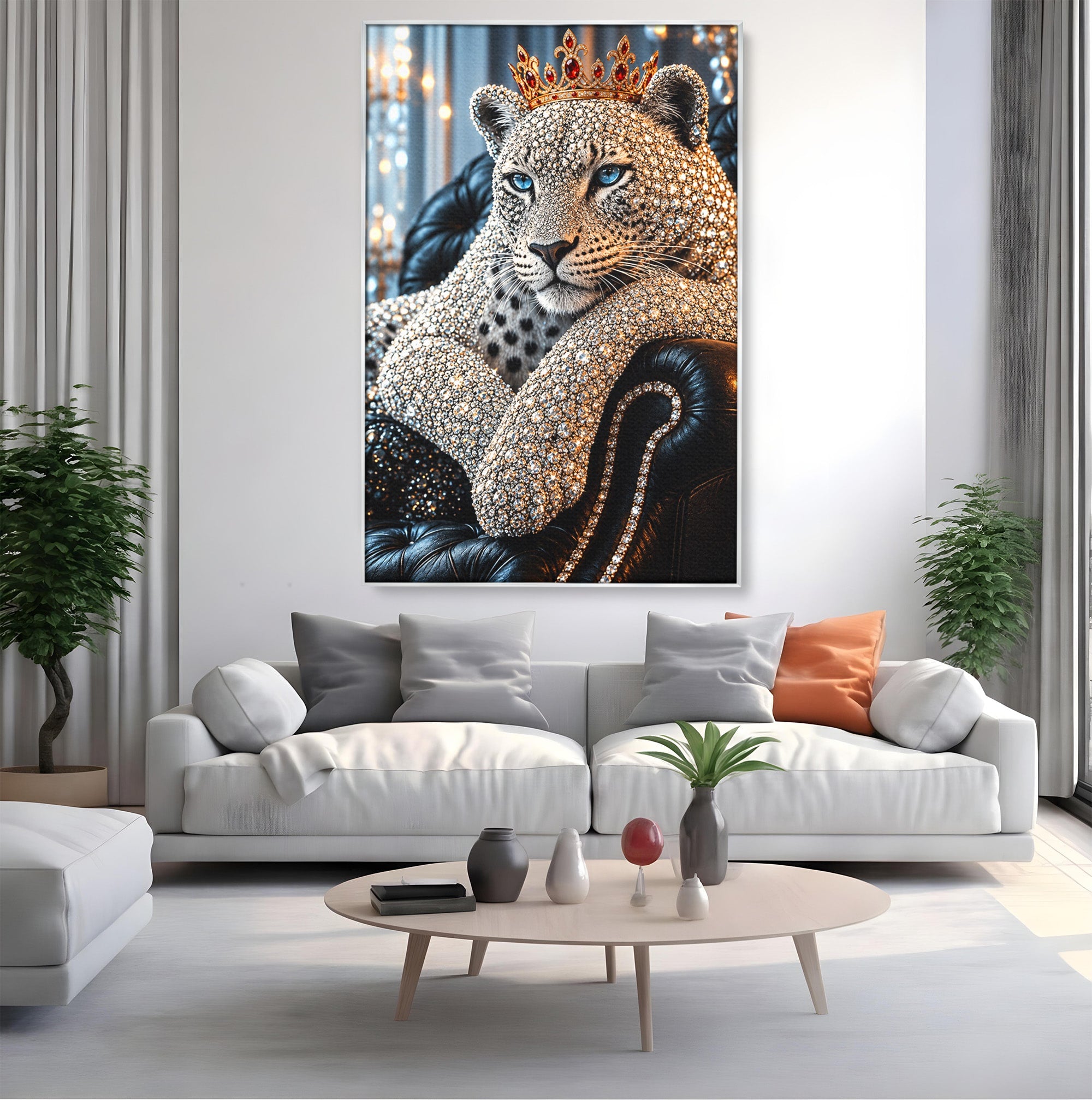 Tablou Canvas Premium LuxCanva® U1220, Majestatea Leopardului, Bijuterii, Coroana, Lux,  Leopard, Dormitor, Culori Vibrante