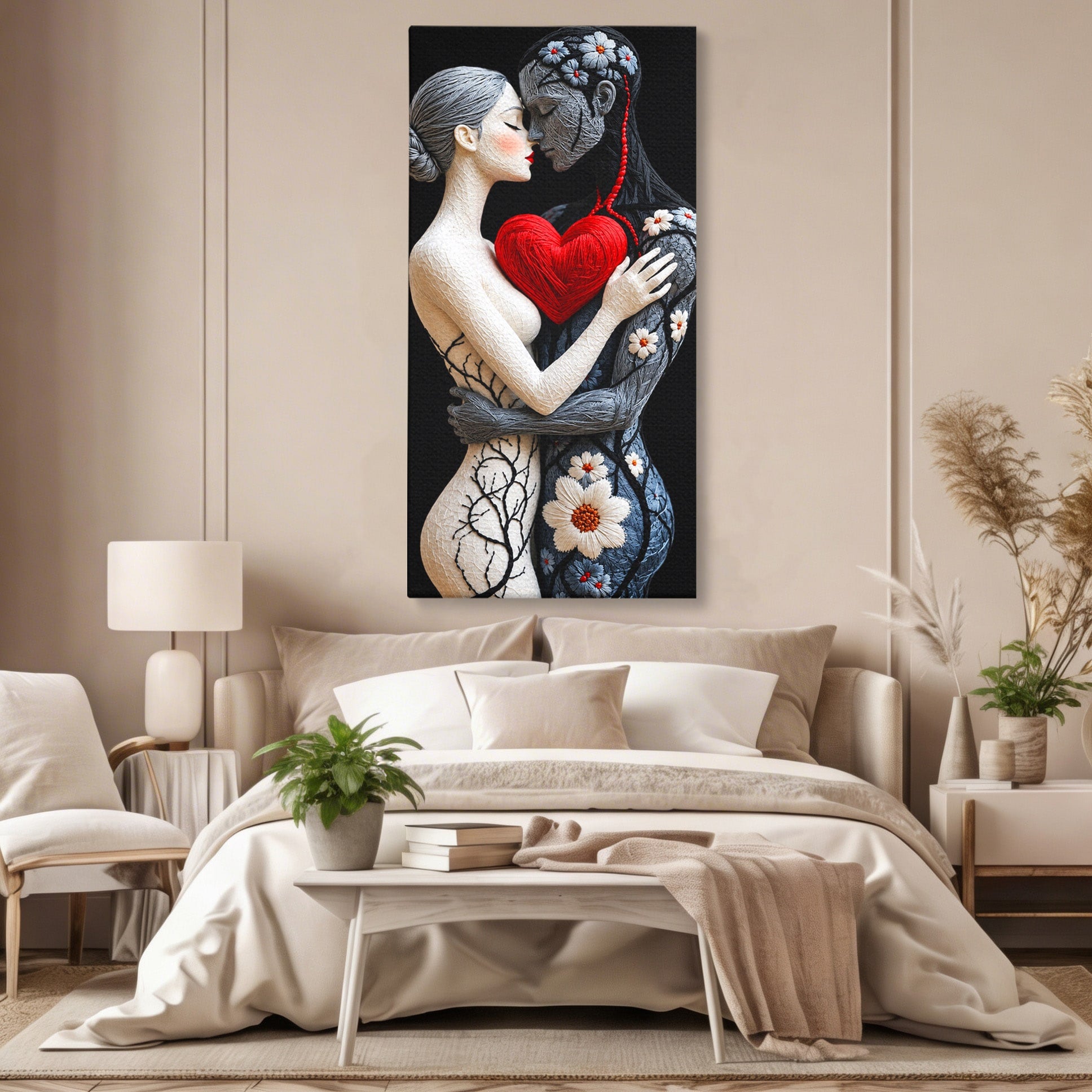 Tablou Canvas Premium LuxCanva® U1221, Iubire Contrastanta, Cuplu, Inima, Contrast, Iubire, Dormitor, Culori Vibrante