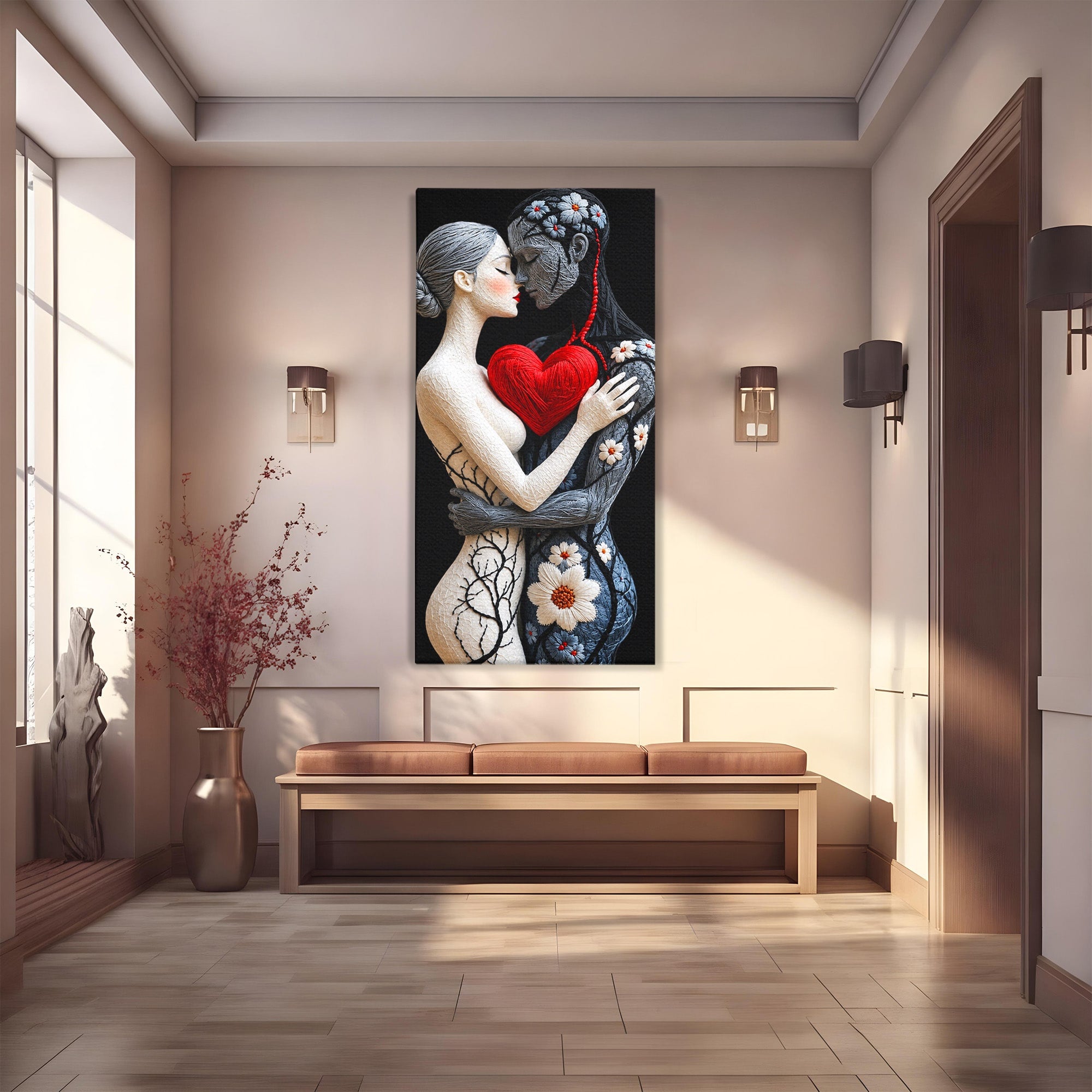Tablou Canvas Premium LuxCanva® U1221, Iubire Contrastanta, Cuplu, Inima, Contrast, Iubire, Dormitor, Culori Vibrante