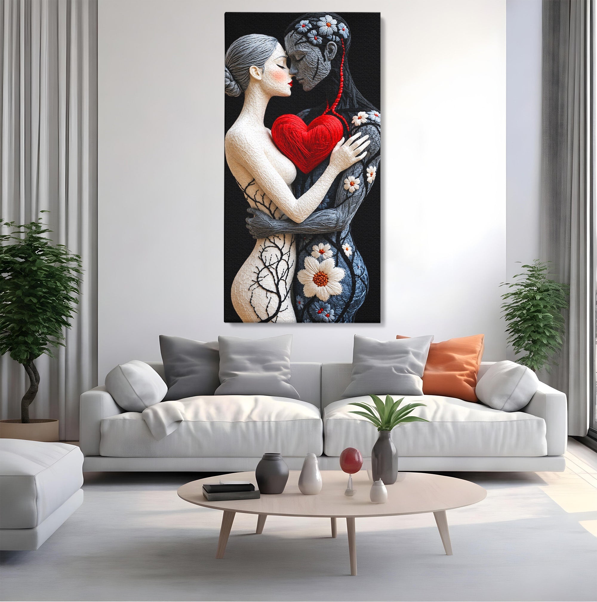 Tablou Canvas Premium LuxCanva® U1221, Iubire Contrastanta, Cuplu, Inima, Contrast, Iubire, Dormitor, Culori Vibrante