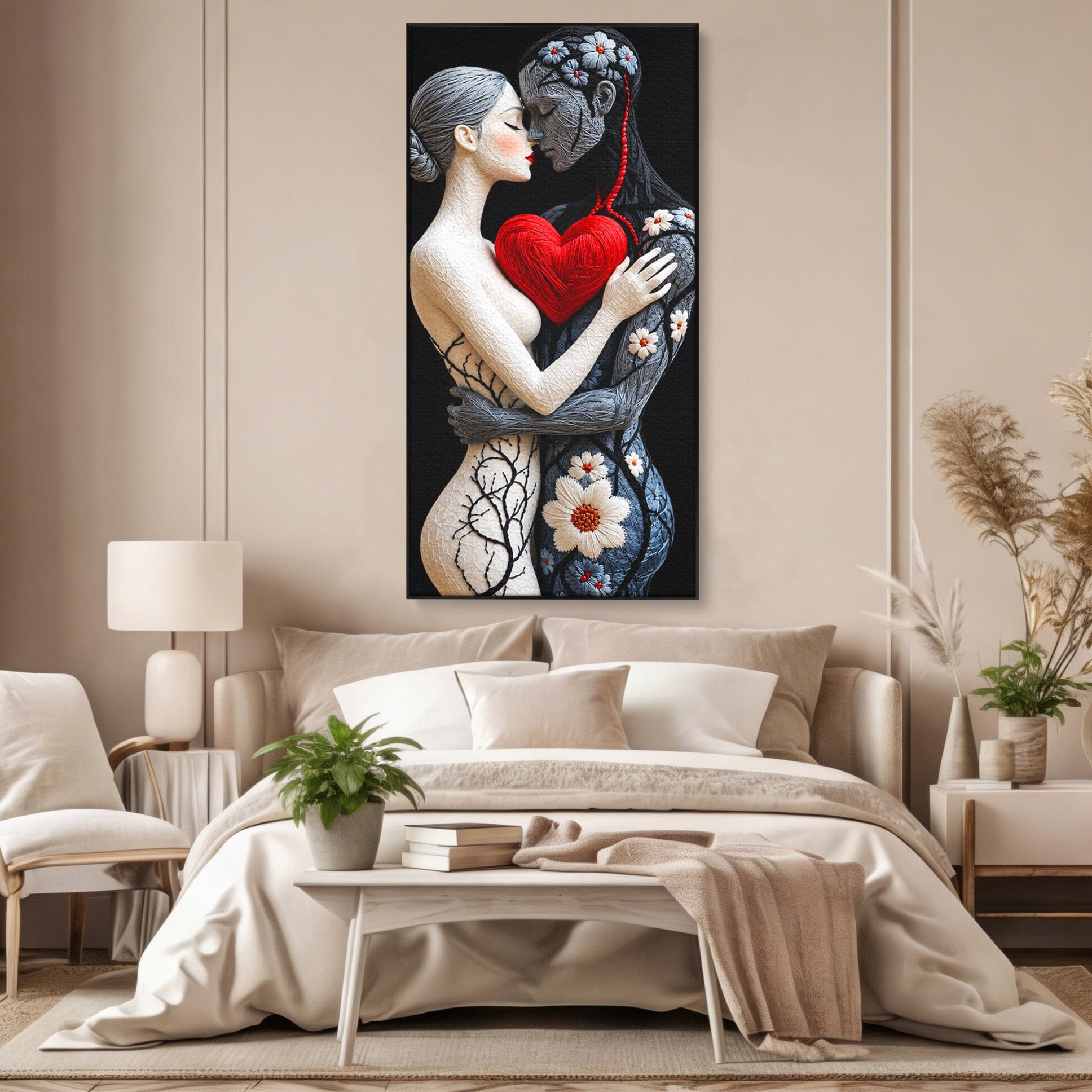 Tablou Canvas Premium LuxCanva® U1221, Iubire Contrastanta, Cuplu, Inima, Contrast, Iubire, Dormitor, Culori Vibrante