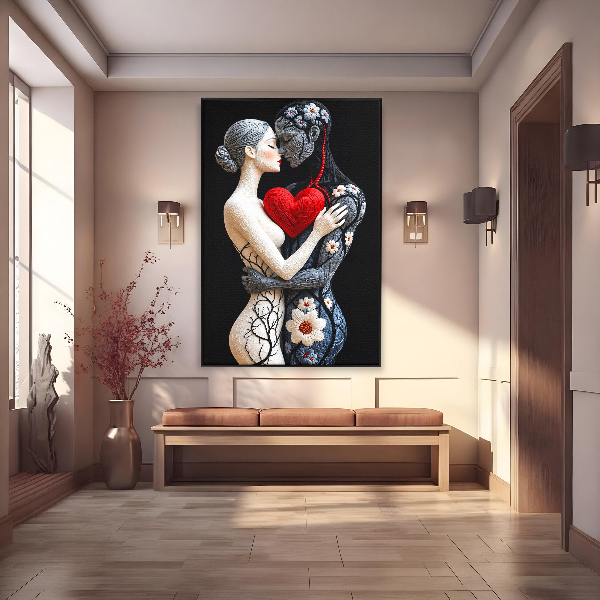 Tablou Canvas Premium LuxCanva® U1221, Iubire Contrastanta, Cuplu, Inima, Contrast, Iubire, Dormitor, Culori Vibrante