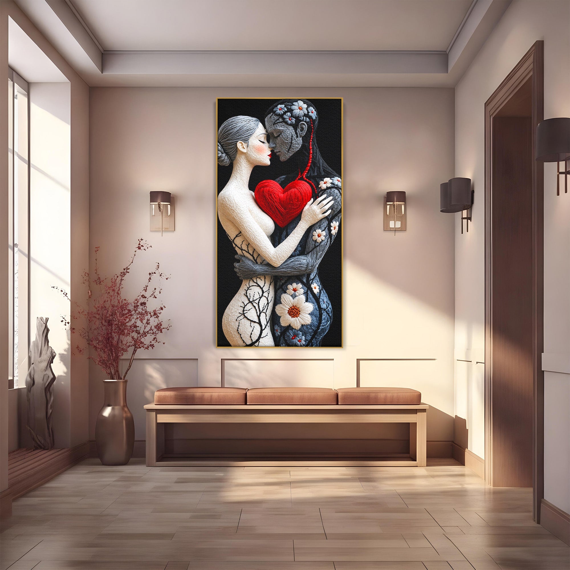 Tablou Canvas Premium LuxCanva® U1221, Iubire Contrastanta, Cuplu, Inima, Contrast, Iubire, Dormitor, Culori Vibrante