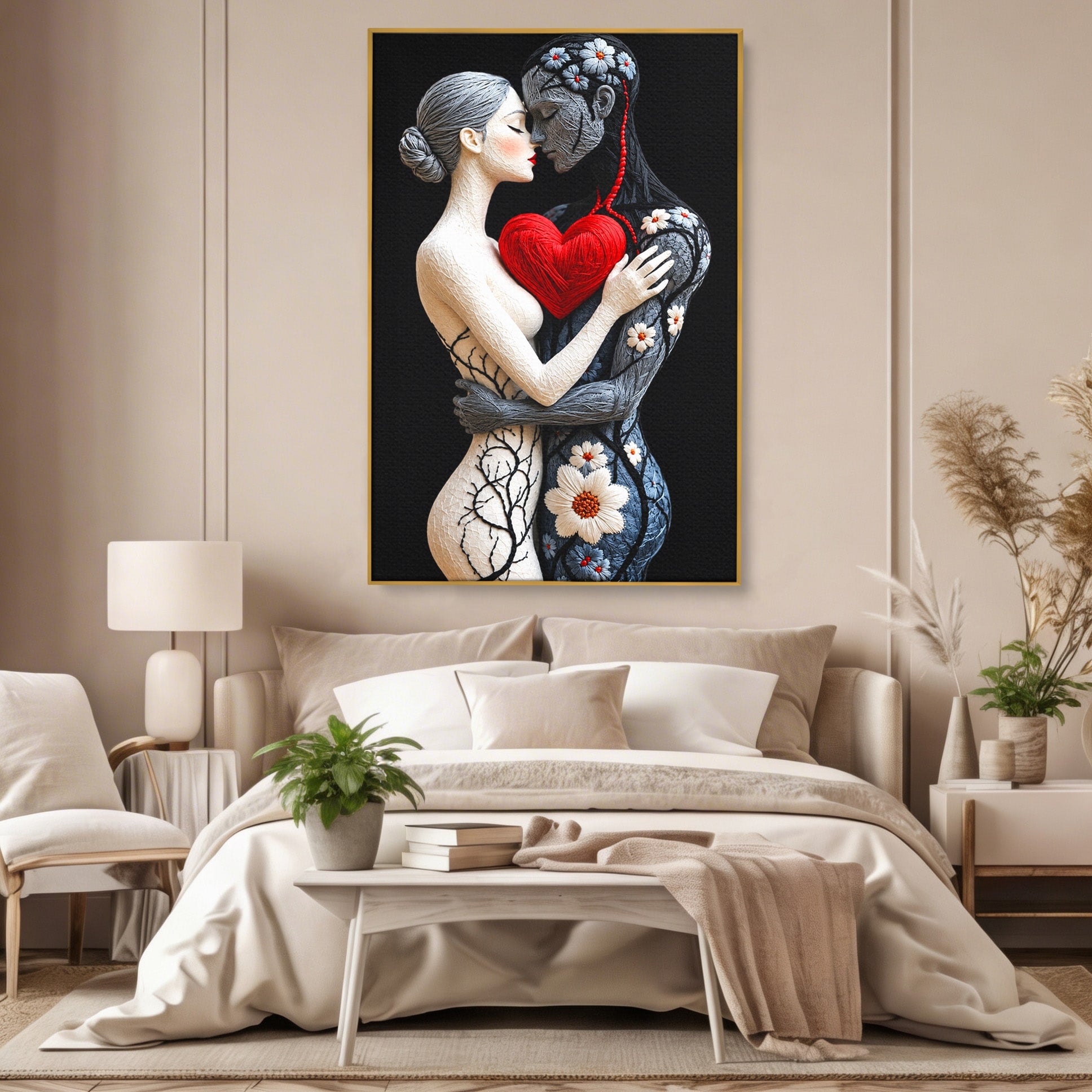 Tablou Canvas Premium LuxCanva® U1221, Iubire Contrastanta, Cuplu, Inima, Contrast, Iubire, Dormitor, Culori Vibrante