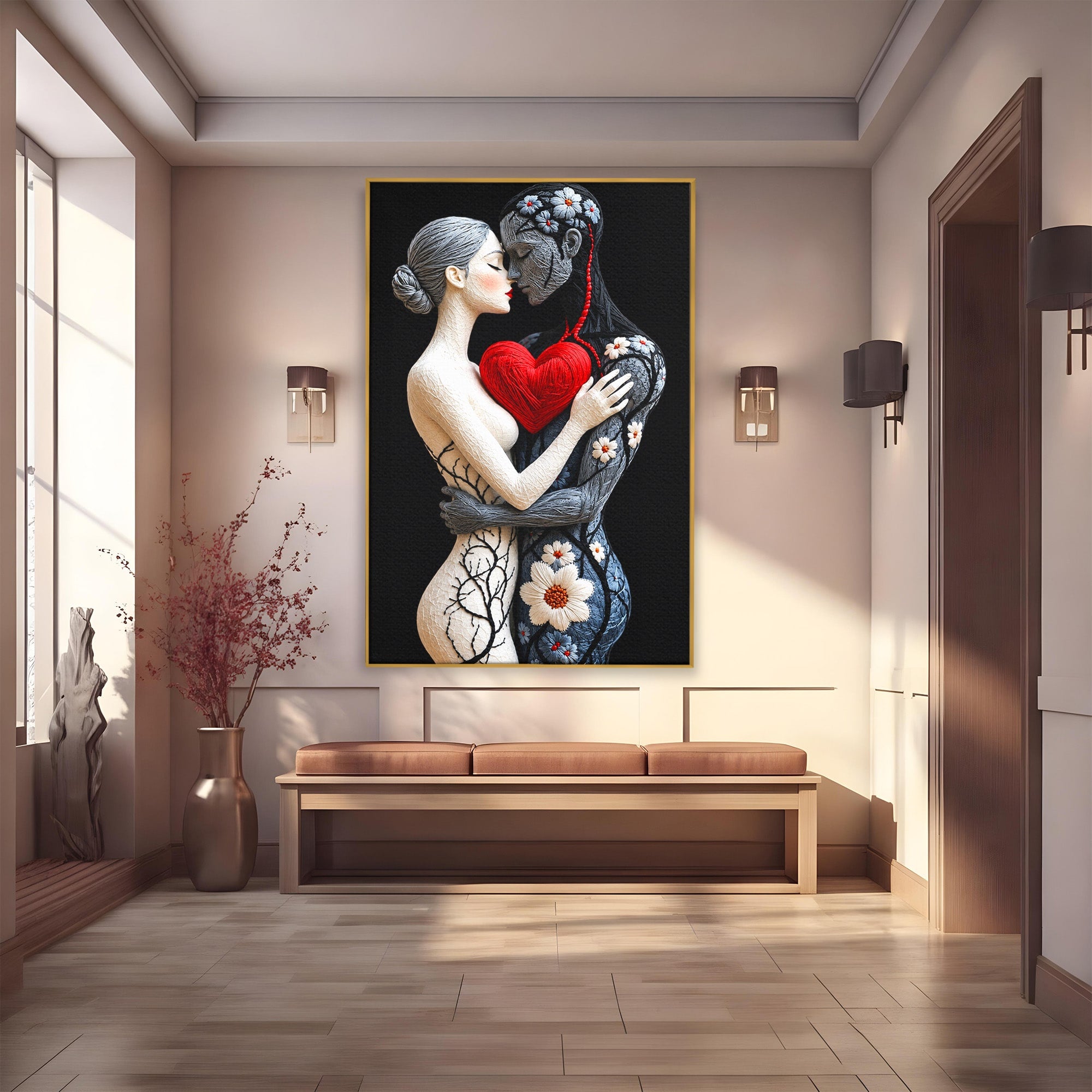 Tablou Canvas Premium LuxCanva® U1221, Iubire Contrastanta, Cuplu, Inima, Contrast, Iubire, Dormitor, Culori Vibrante