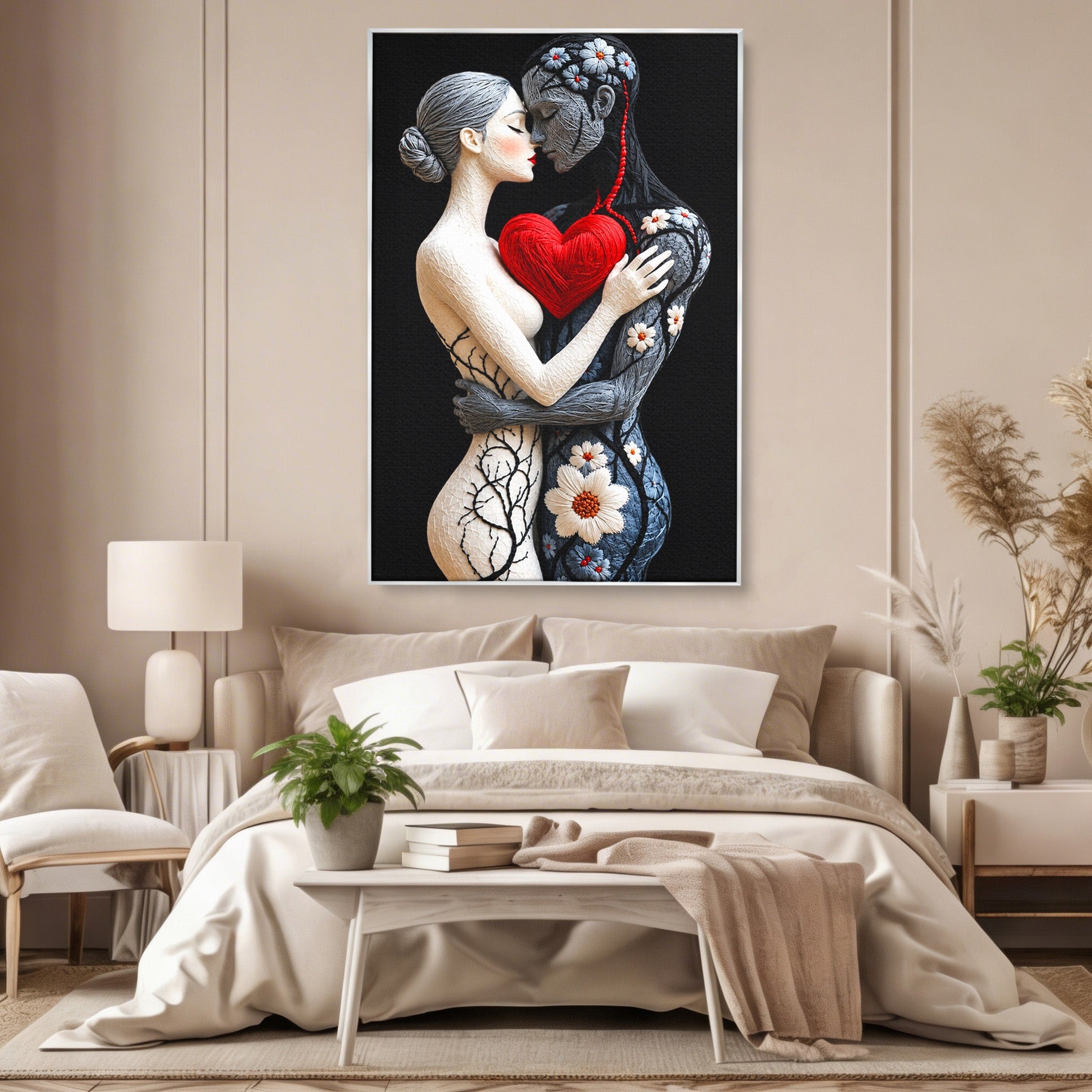 Tablou Canvas Premium LuxCanva® U1221, Iubire Contrastanta, Cuplu, Inima, Contrast, Iubire, Dormitor, Culori Vibrante