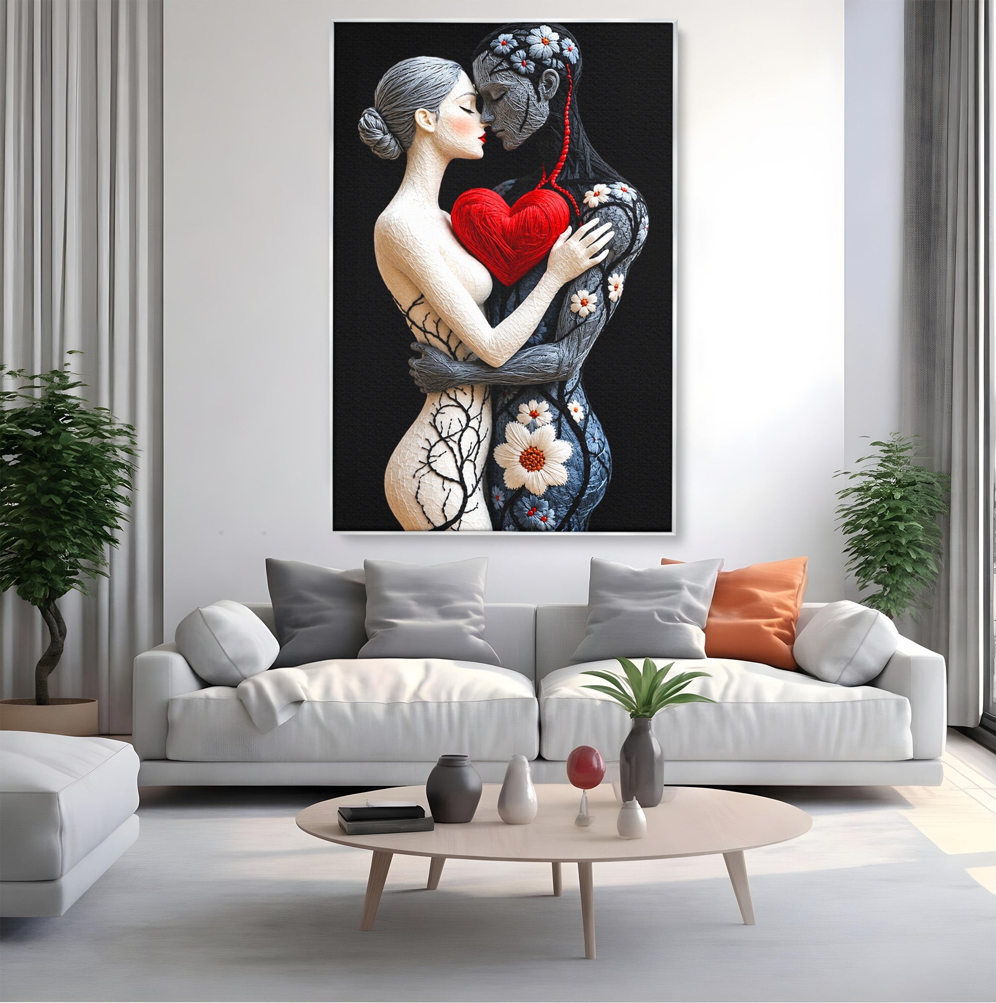 Tablou Canvas Premium LuxCanva® U1221, Iubire Contrastanta, Cuplu, Inima, Contrast, Iubire, Dormitor, Culori Vibrante