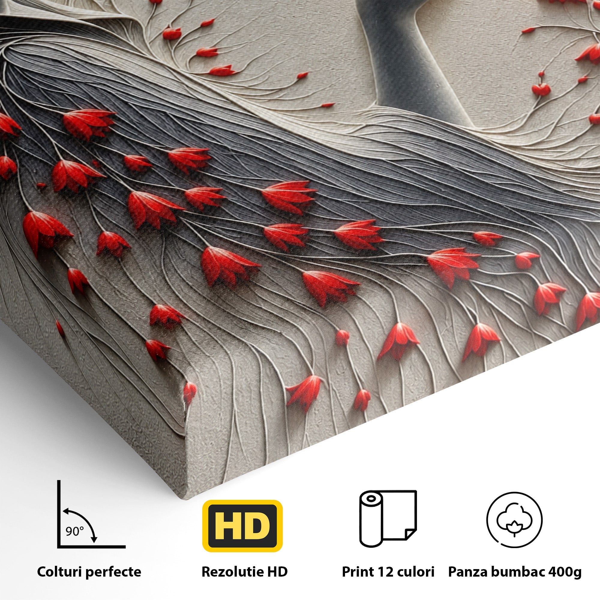 Tablou Canvas Premium LuxCanva® U1222, Misterul Florilor Rosii, Femeie, Flori, Soare, Mister, Living, Culori Vibrante