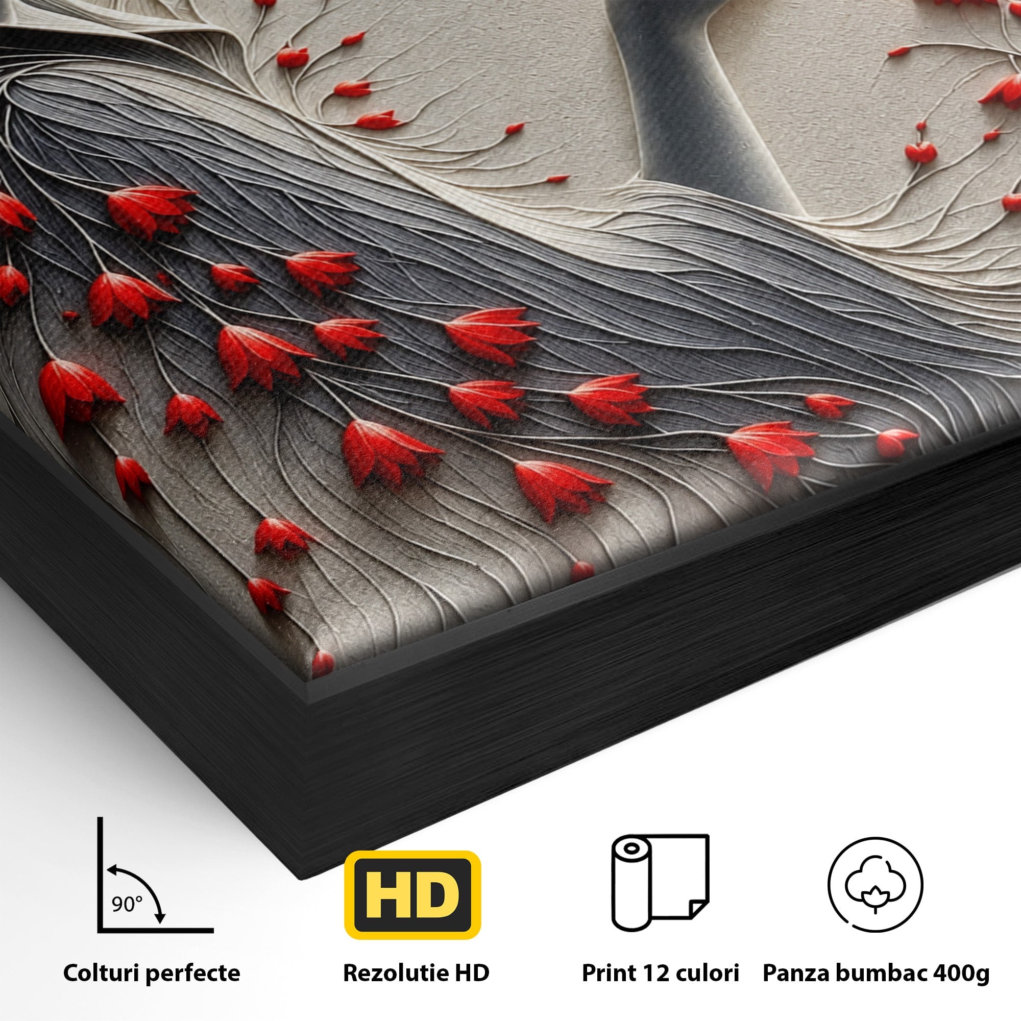 Tablou Canvas Premium LuxCanva® U1222, Misterul Florilor Rosii, Femeie, Flori, Soare, Mister, Living, Culori Vibrante