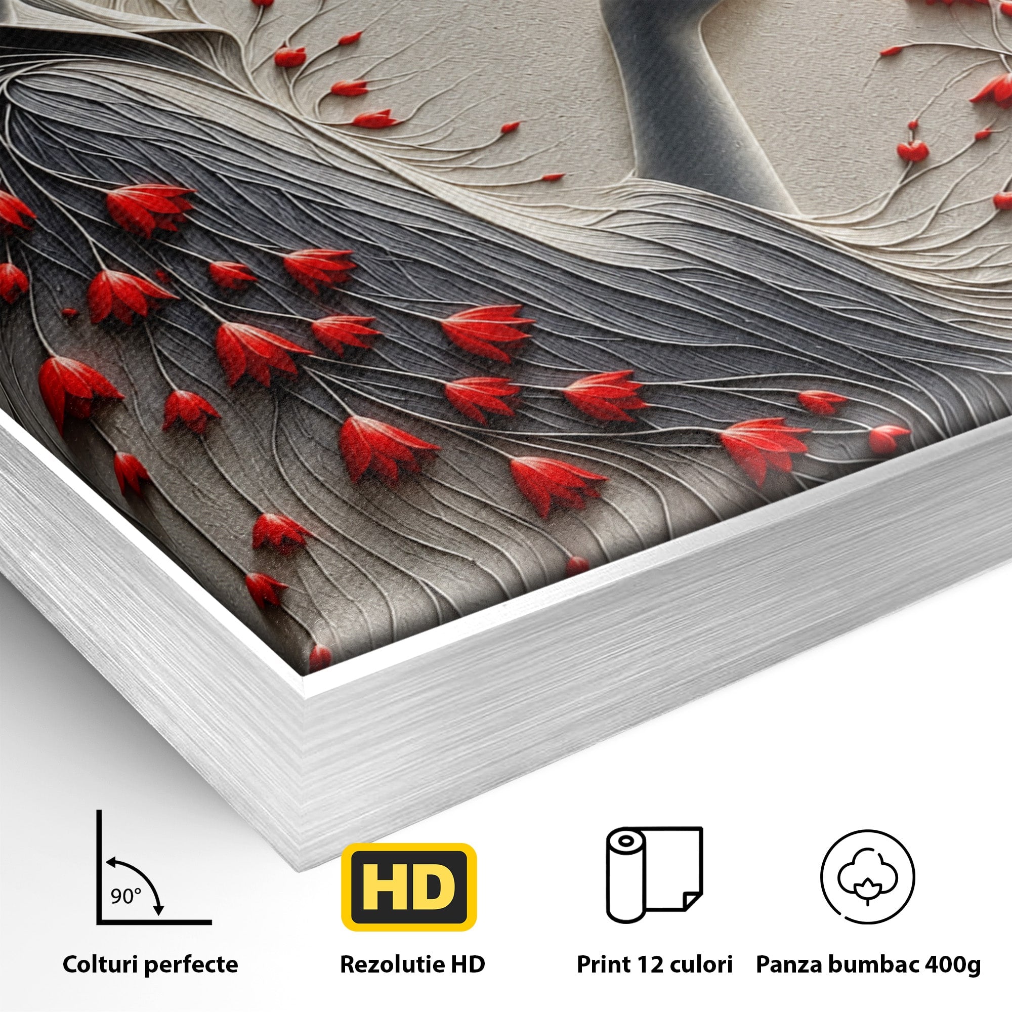 Tablou Canvas Premium LuxCanva® U1222, Misterul Florilor Rosii, Femeie, Flori, Soare, Mister, Living, Culori Vibrante