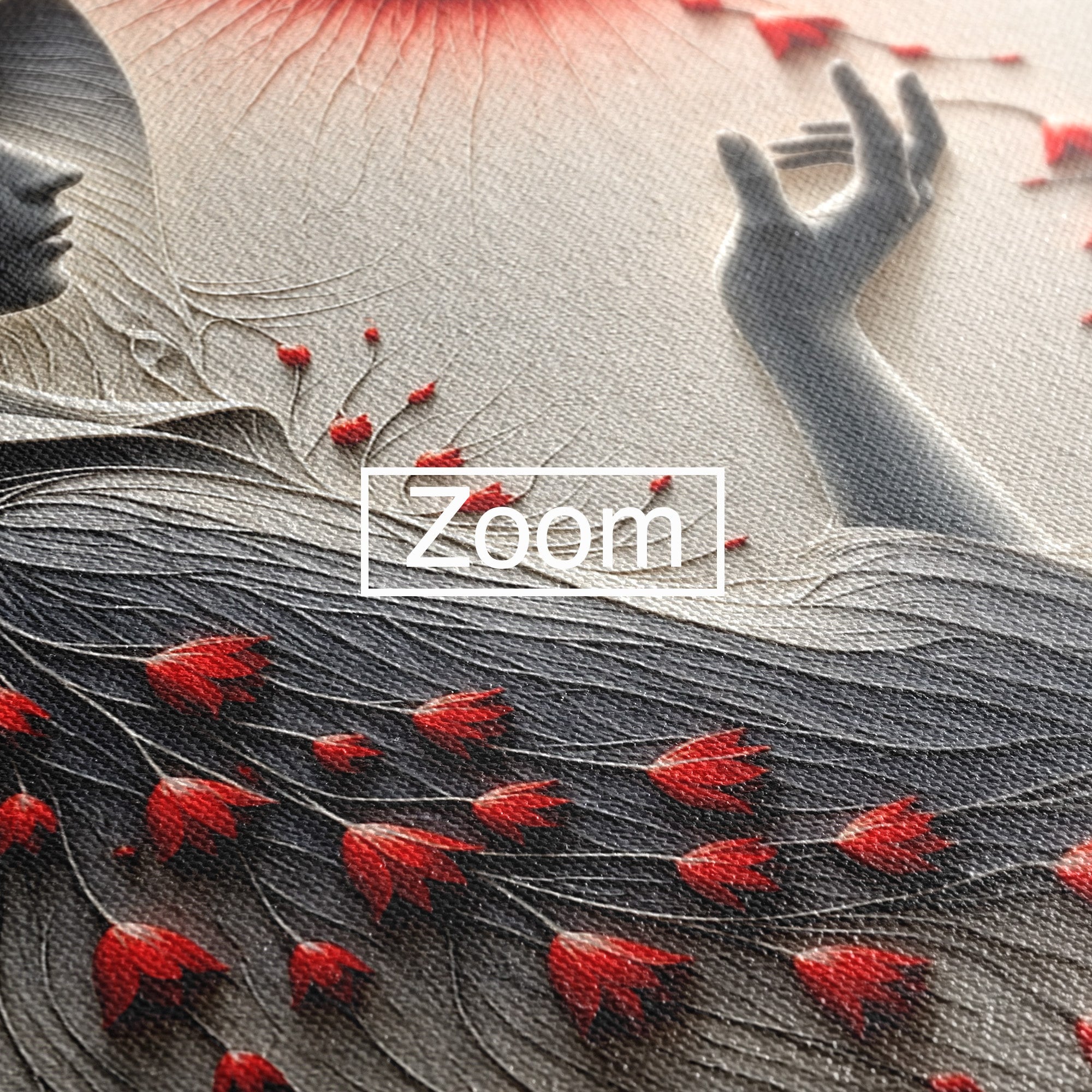Tablou Canvas Premium LuxCanva® U1222, Misterul Florilor Rosii, Femeie, Flori, Soare, Mister, Living, Culori Vibrante